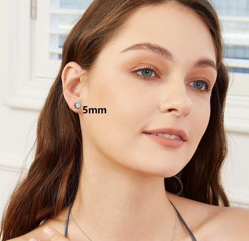 A PAIR Silver Prong Set Colorful CZ Stud Earrings Screw Back Surgical Steel Gift