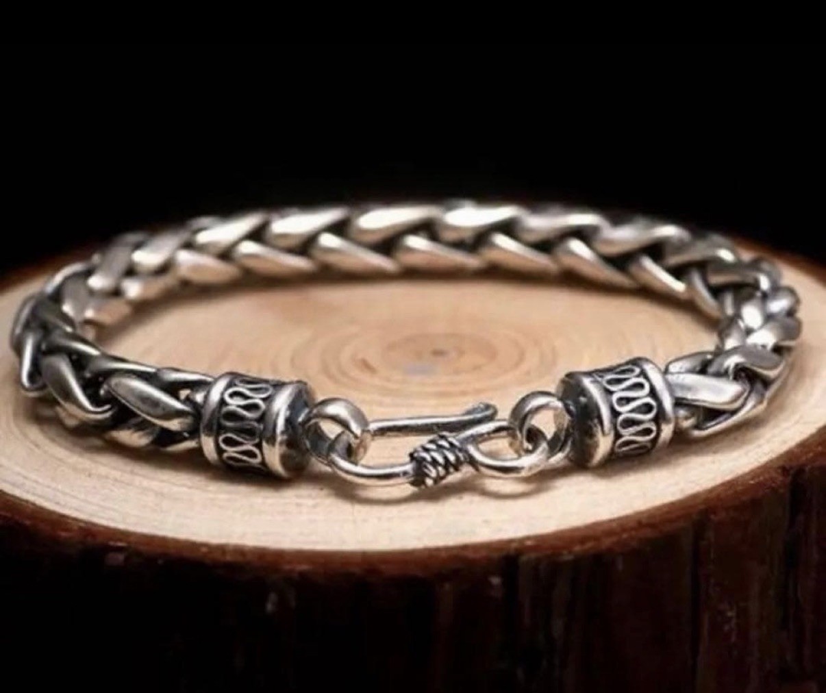 Men’s Silver Chain Bracelet 8.66in Zinc Alloy Biker Cuban Link Strong Clasp Gift