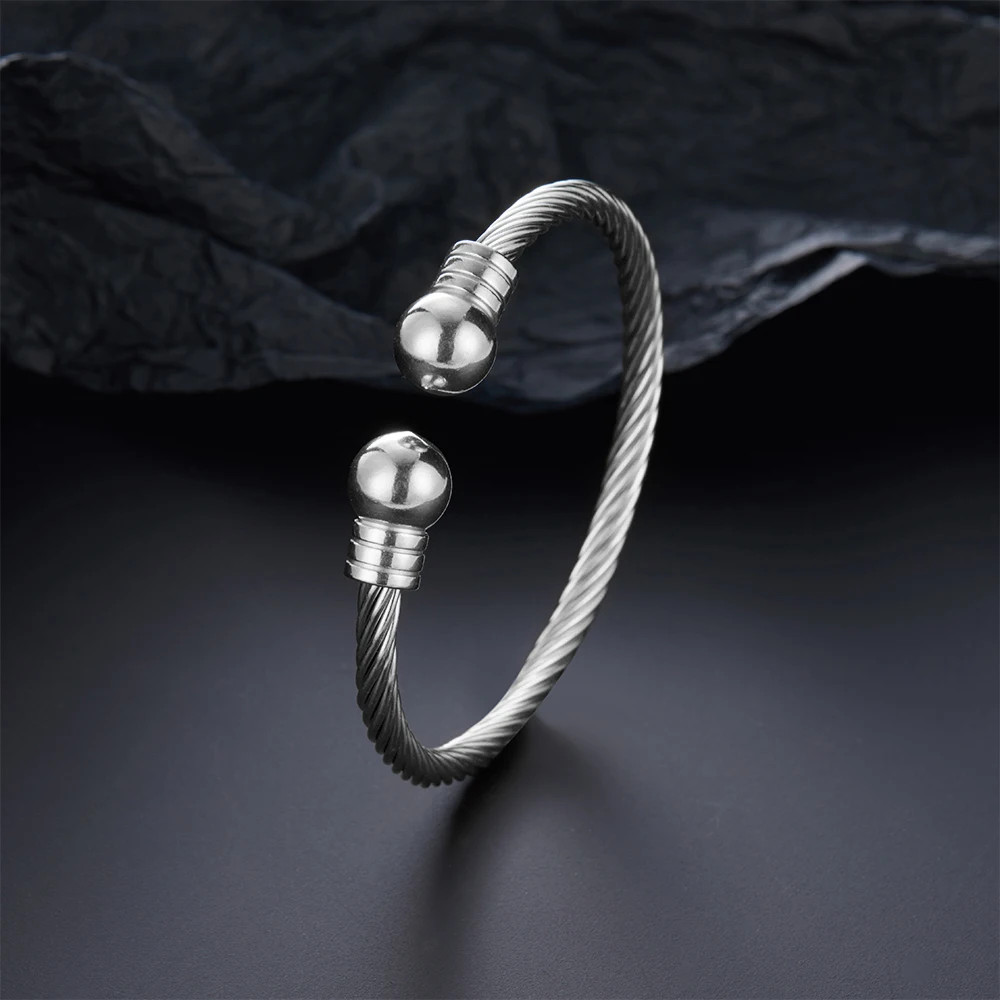 Unisex Stainless Steel Braided Open Cuff Bracelet Gold Silver Ball
