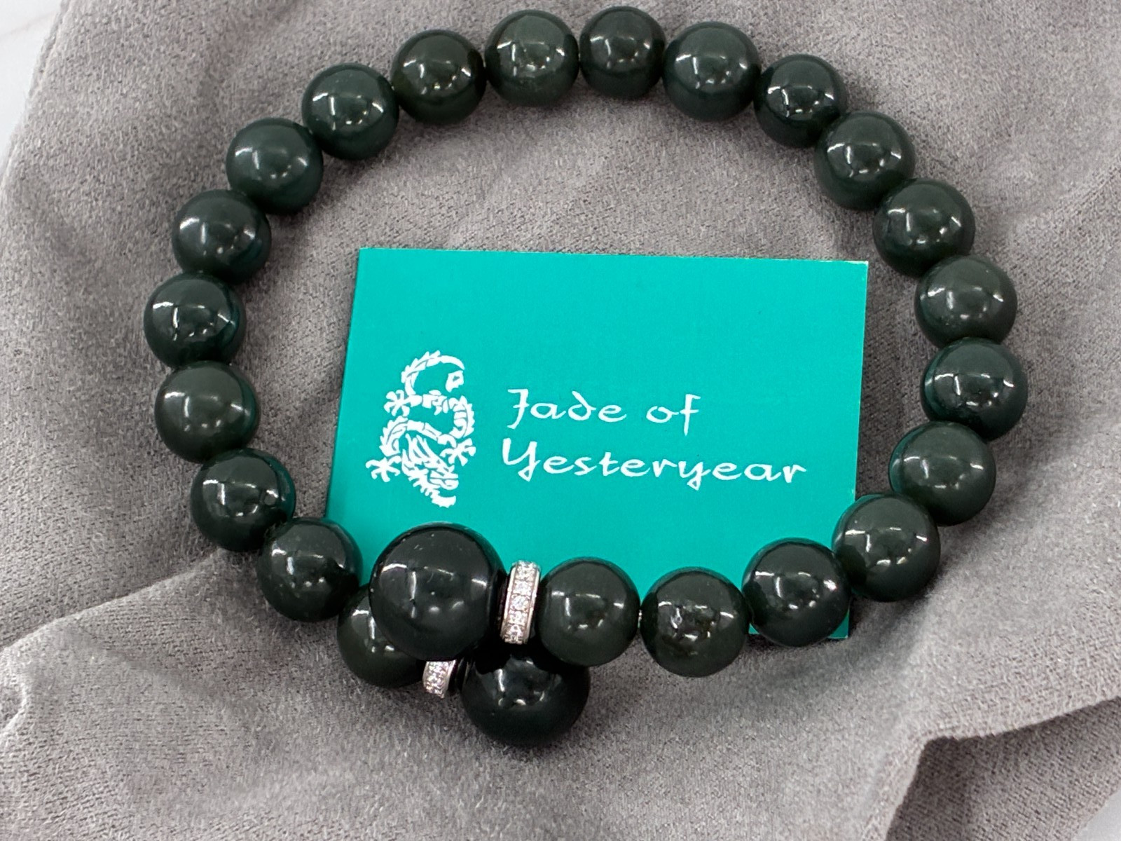 Nephrite Jade of Yesteryear Bypass Bracelet CZ Pave Stones Sterling Stella Chow