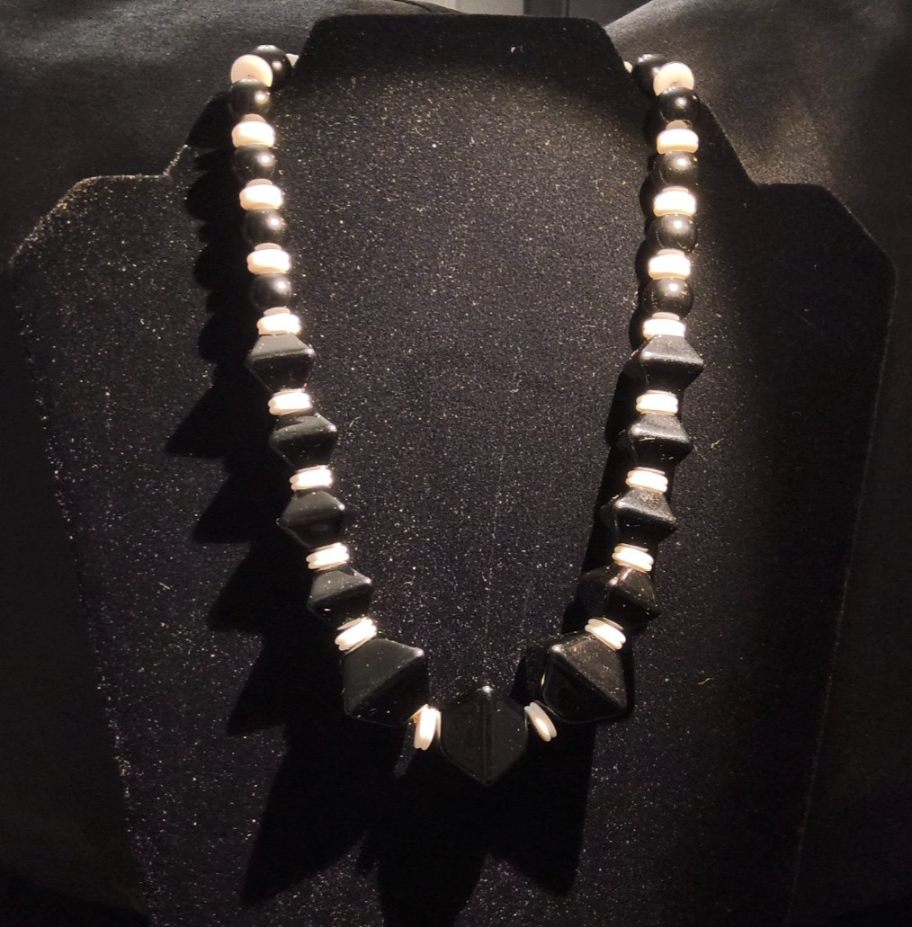 Napier Black & White Statement Necklace and Bracelet Set Geometric Bicone Beads