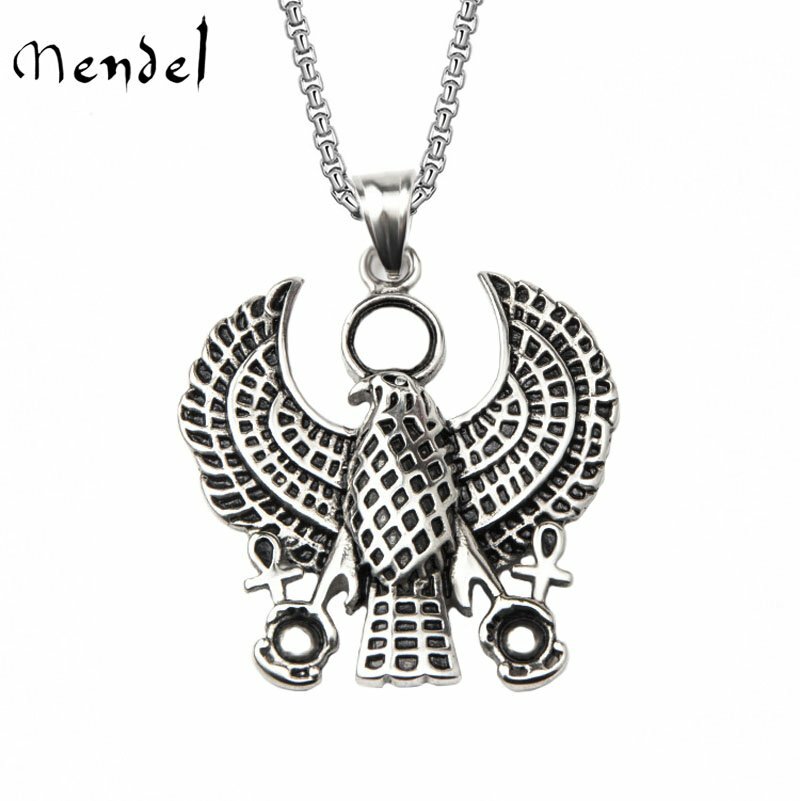 MENDEL Mens Egypt Egyptian Horus Falcon Ankh Pendant Necklace Stainless Steel