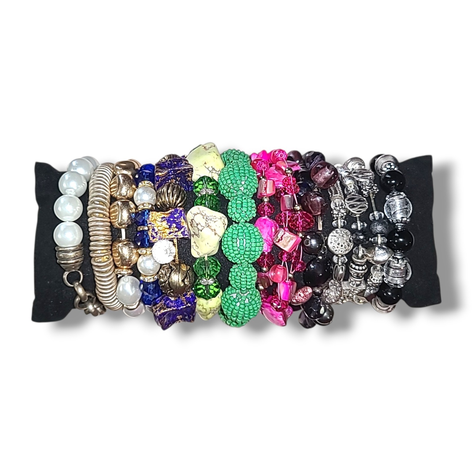 Lot of 11 Beaded Chunky Colorful Stretch Bracelets Glass Stone Acrylic