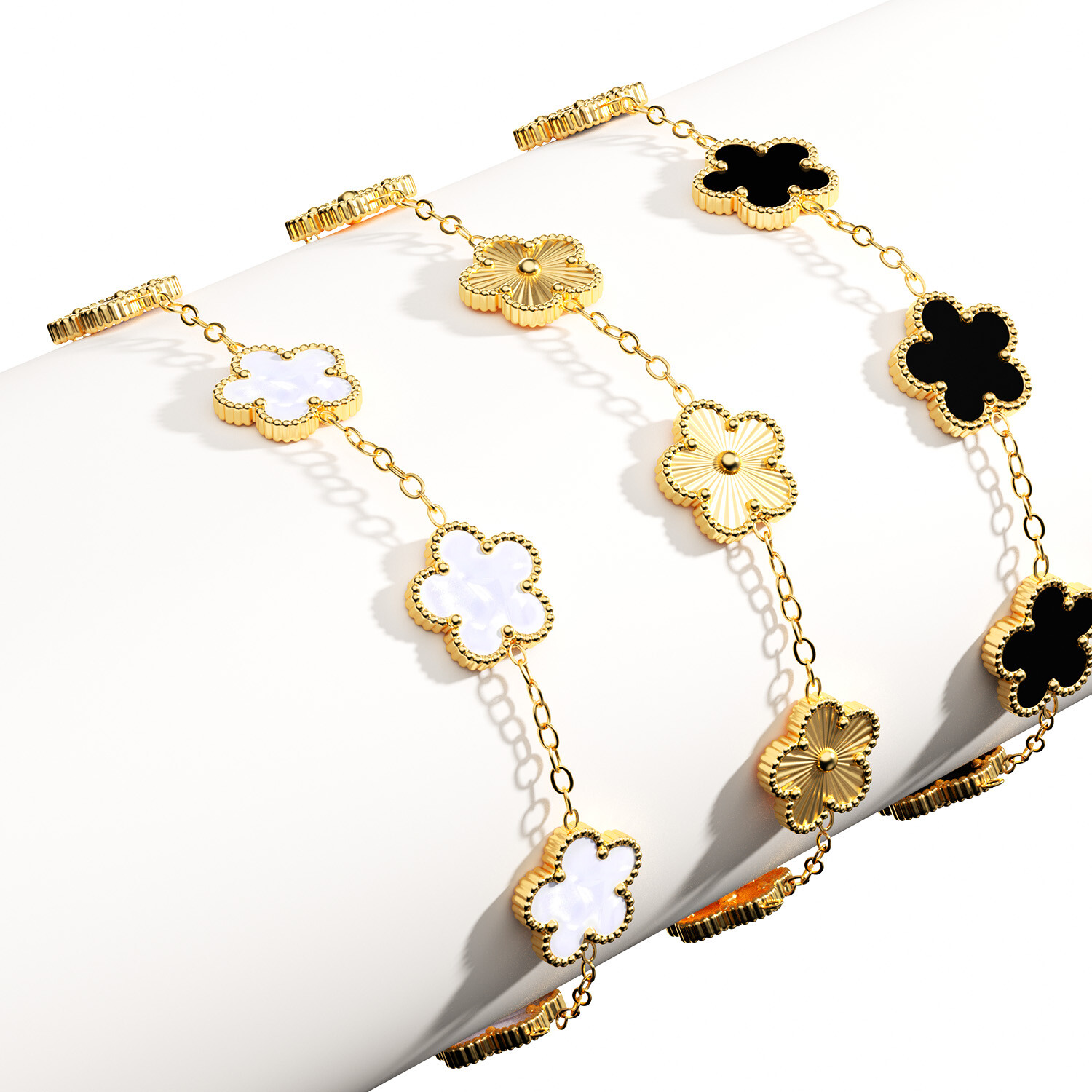 3-Pcs 18k Gold Plated Clover Lucky Bracelet For Women Flower Five Leaf Bracelets