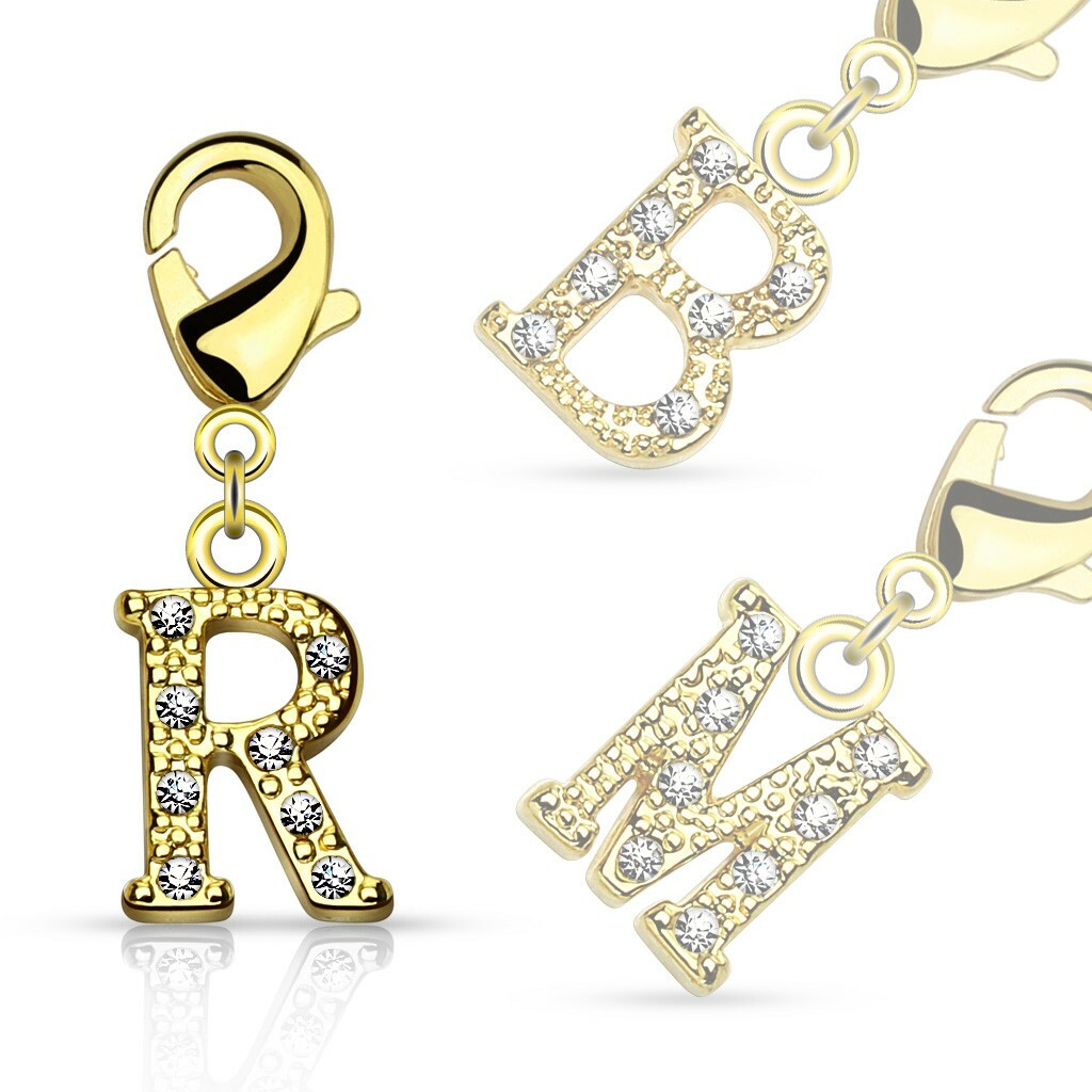 Gold Plated 0.05-0.08 Carat CZ Initial Multi-Purpose Charm with Lobster Lock