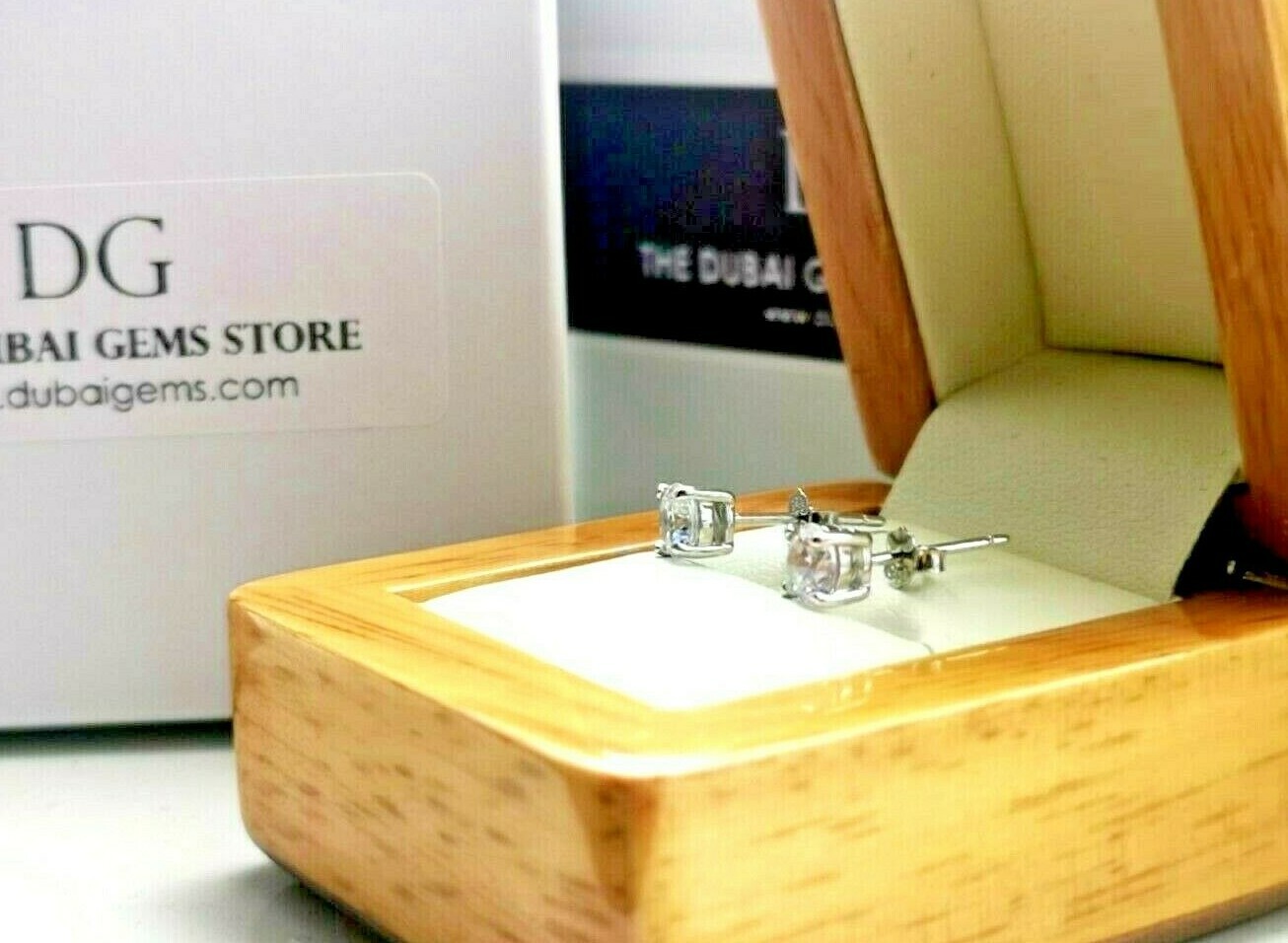 Genuine Silver DG Simulated Diamond Stud Earrings with Free Gift Box Included