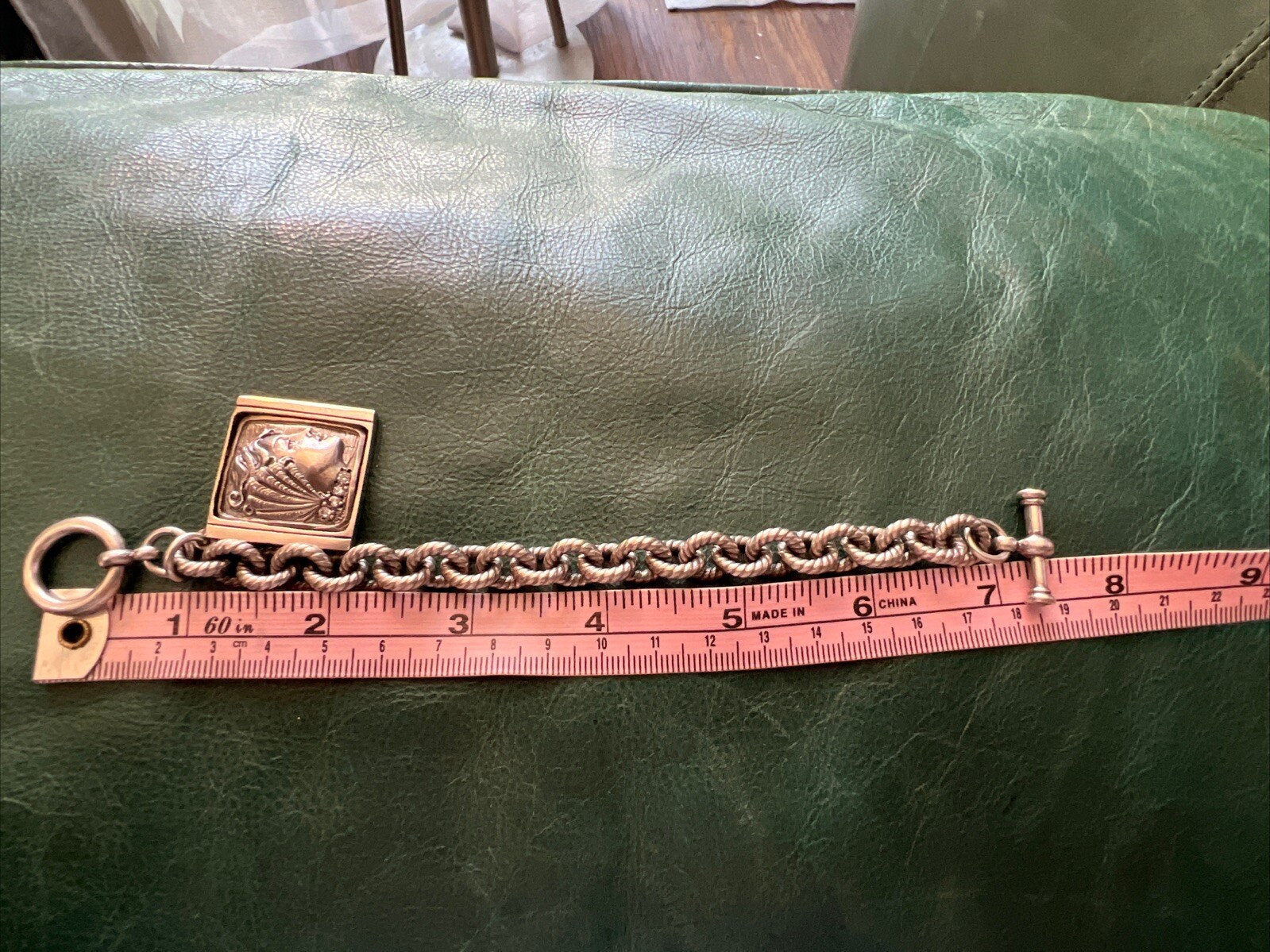 NATALIE BARONI Sterling Silver Portrait Charm Bracelet With Cz Signed 7.5”