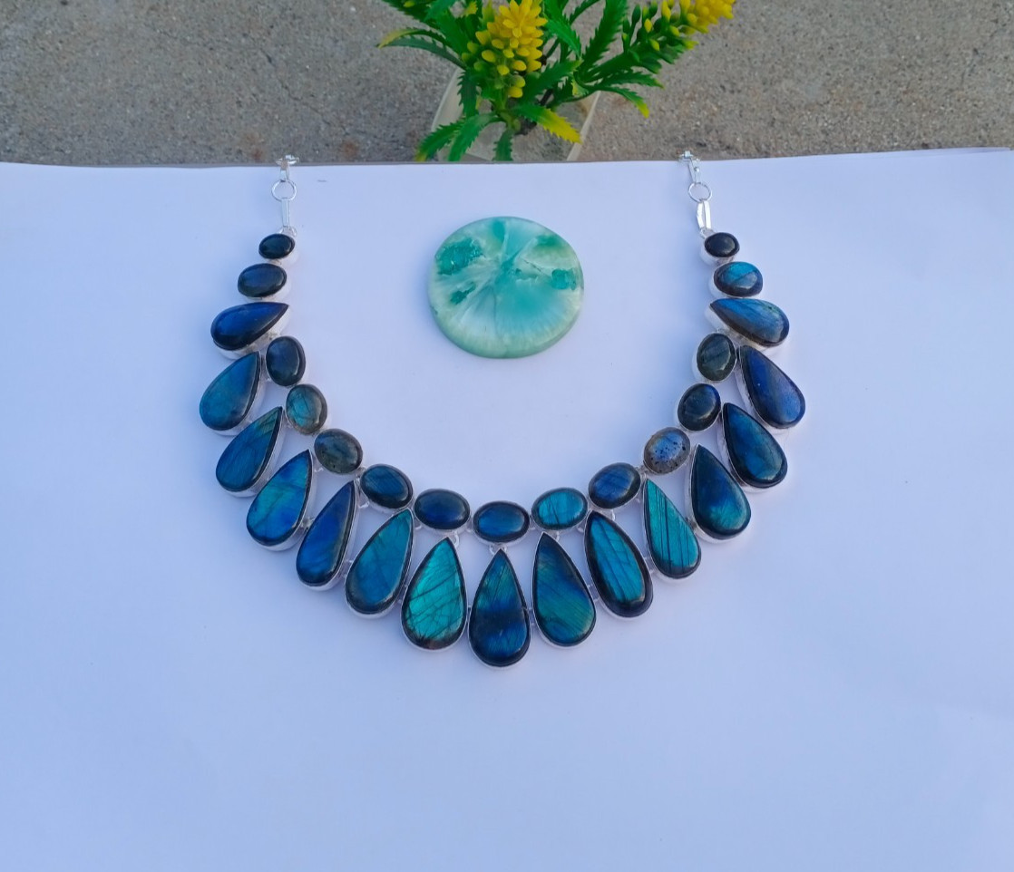Natural Labradorite Gemstone 925 Sterling silver Necklace Jewelry Birthday Gift