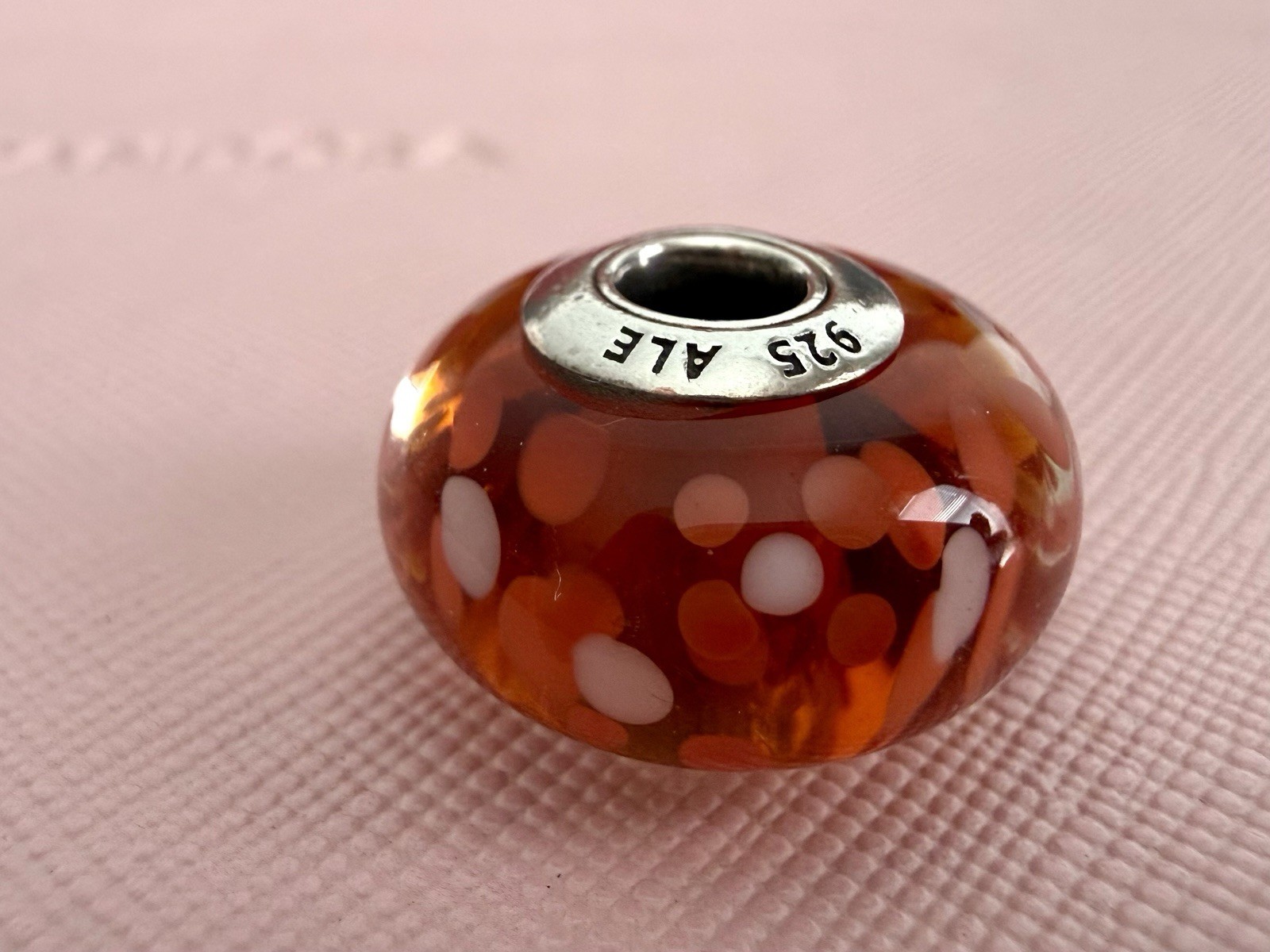PANDORA SILVER ORANGE SPOT LIGHT X-LARGE MURANO GLASS CHARM AUTHENTIC RETIRED