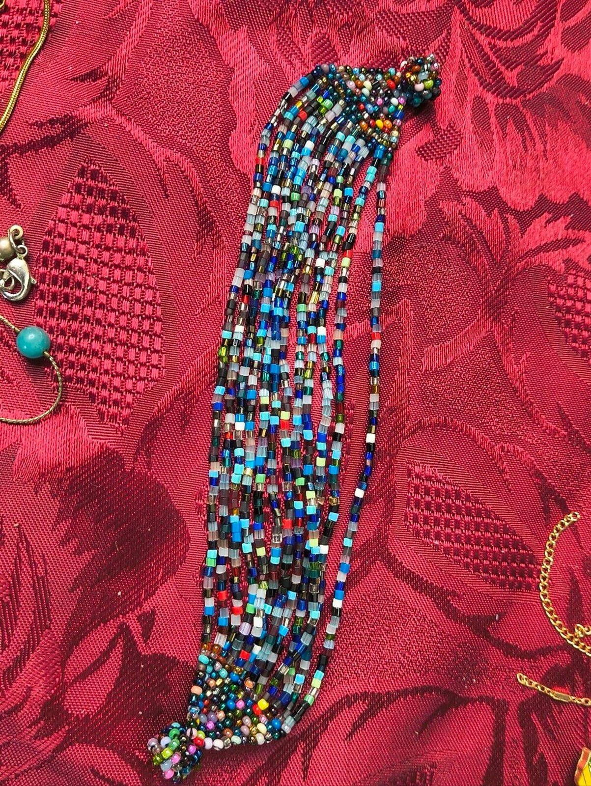 HANDMADE Multi Strand Seed Bead Bracelet Magnetic Clasp Colorful Artisan Glass