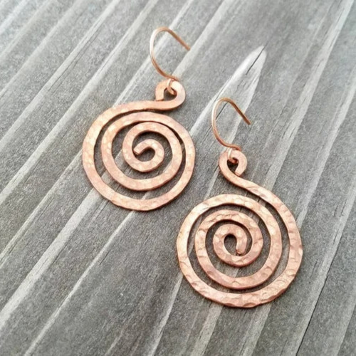 1 Pair Pure Copper Healing Spiral Hook Earrings, Jewelry Spiritual Kriya