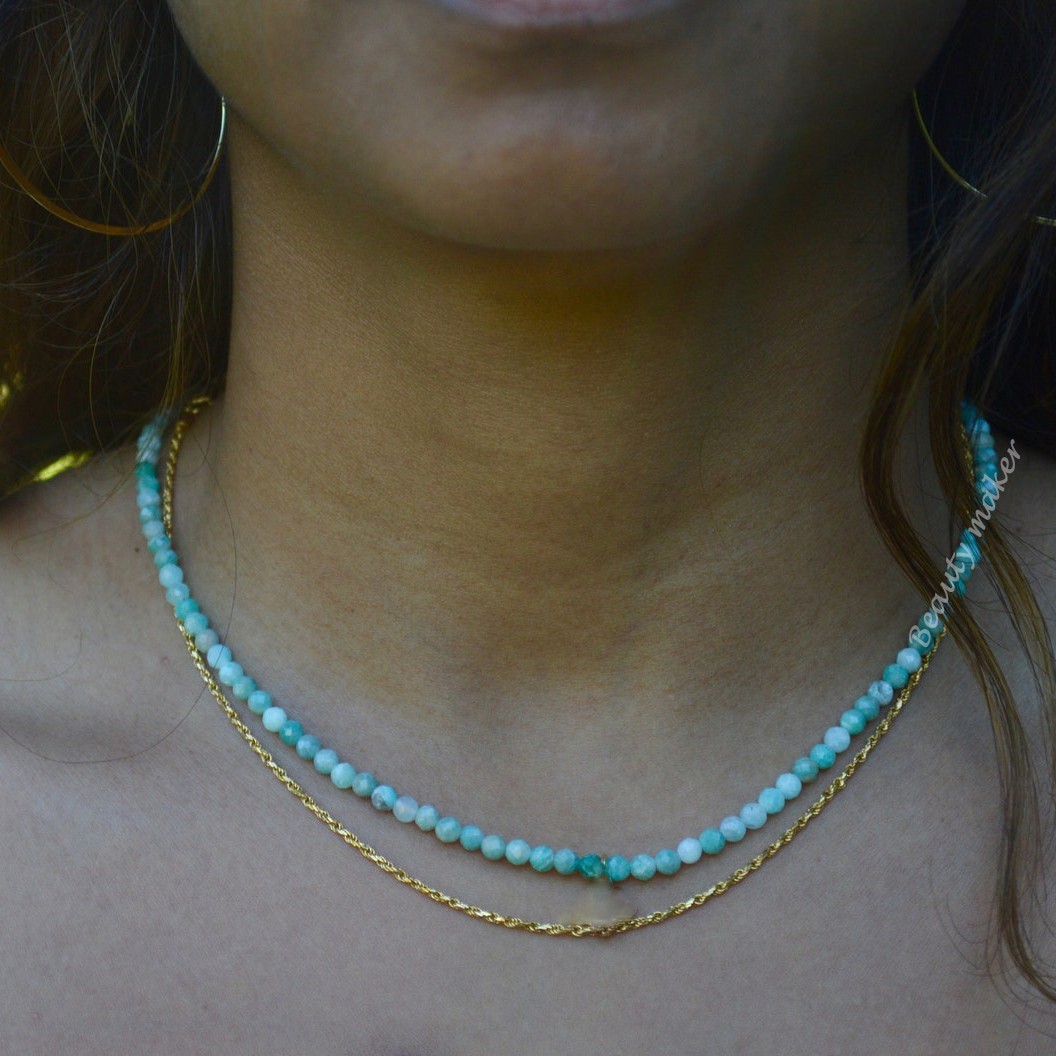 Amazonite Handmade Necklace 3mm Faceted Bead Choker Healing Crystal Gifts