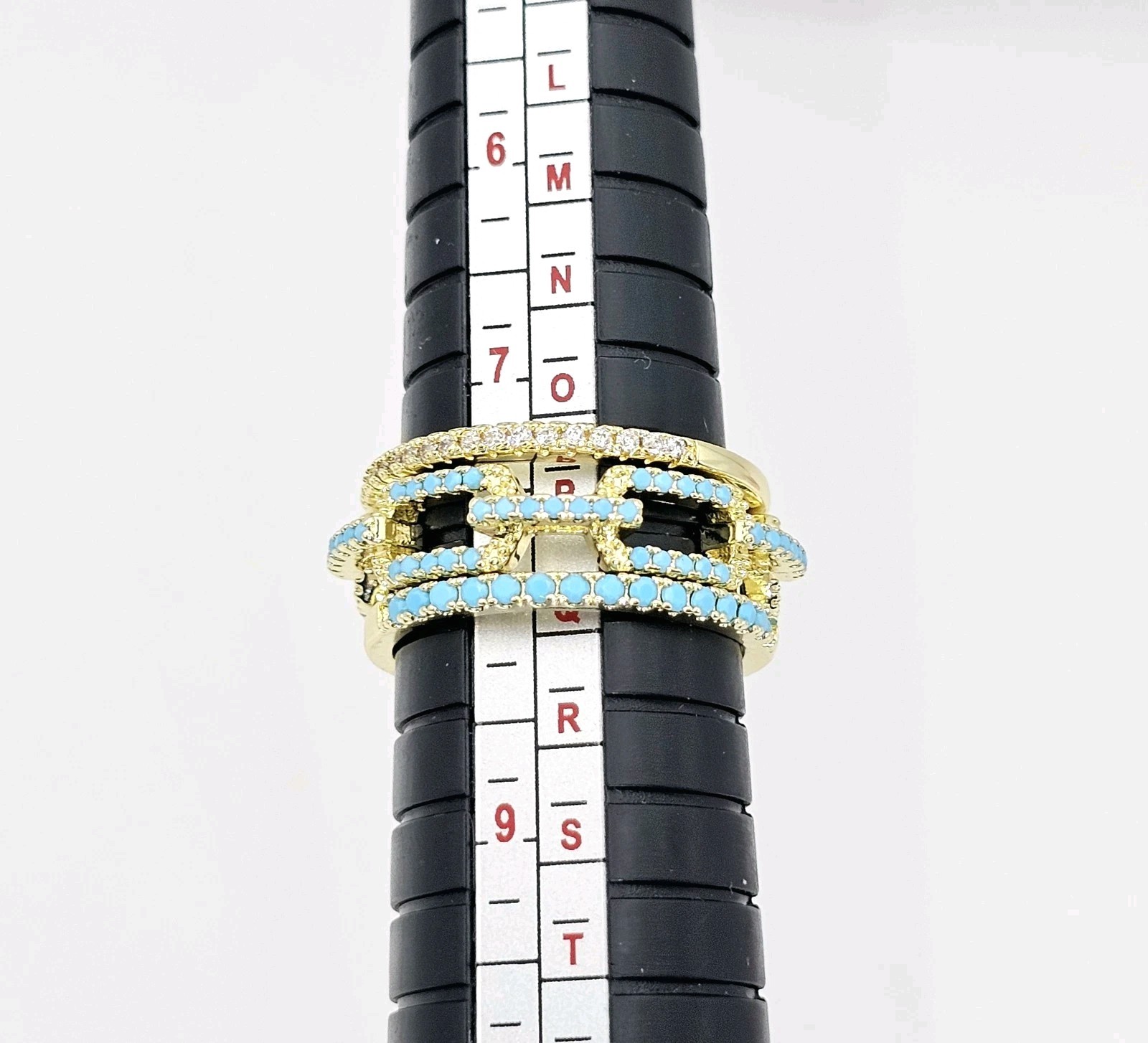 3 Gold-Plated Stacking Rings Size 8 – Turquoise CZ Mariner Link & Half-Eternity