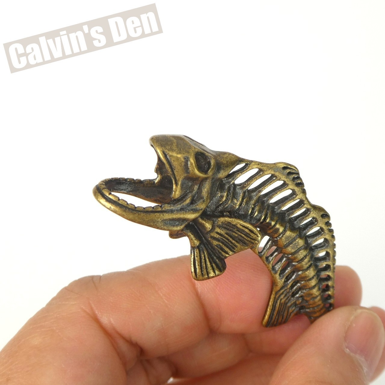 Solid Brass Fish Skeleton Fossil Style Pendant Punk Fun Gift