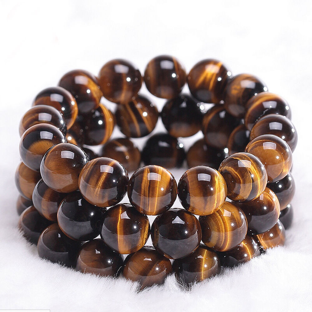 Natural 6/8/10/12mm Yellow Tiger’s Eye Round Gemstone Beads Bracelet 7.5” AAA++