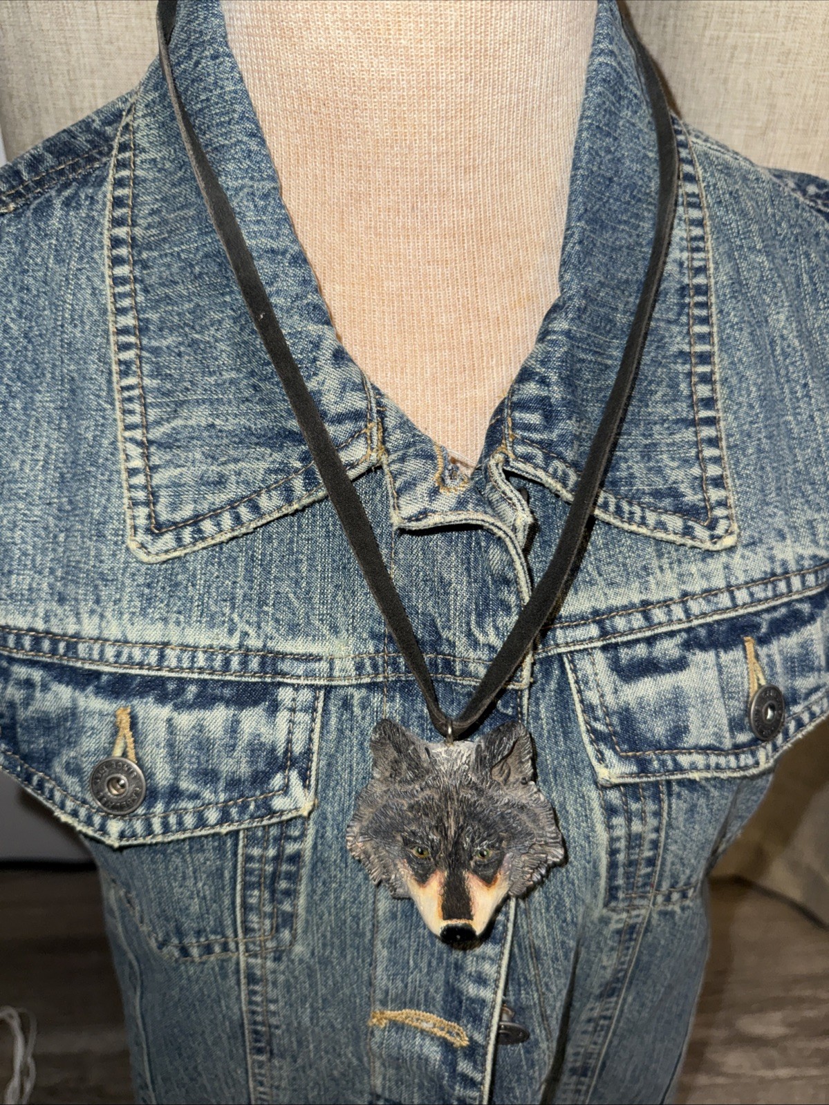 Hand painted Spirit Wolf 1996 Necklace Hand painted