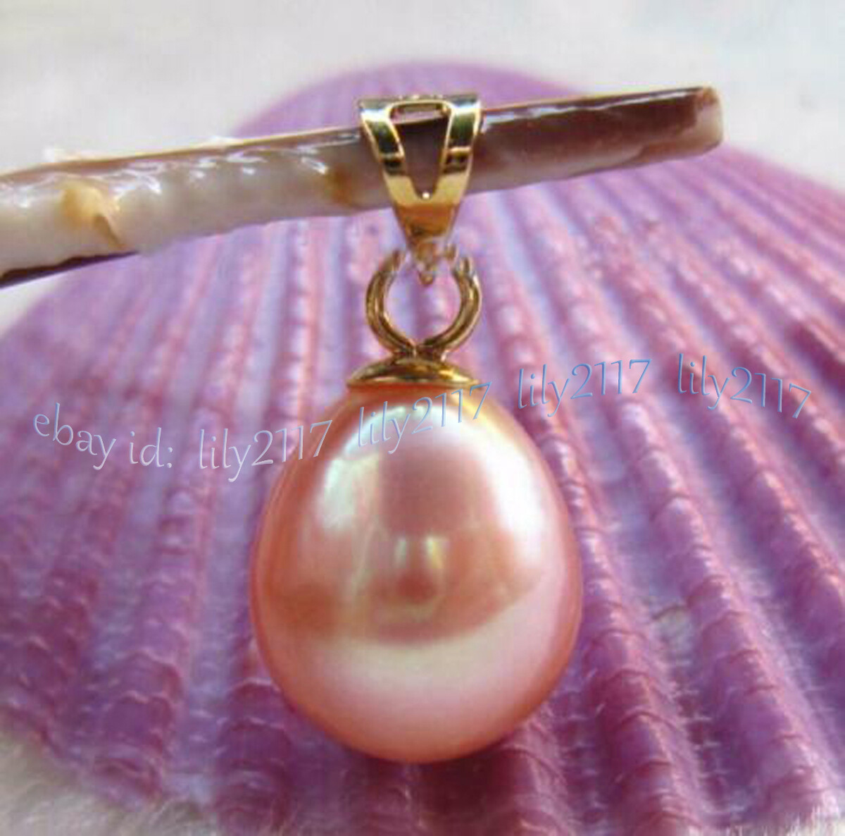 AAA 10x12mm genuine natural pink freshwater pearl south sea pendant 14k Gold