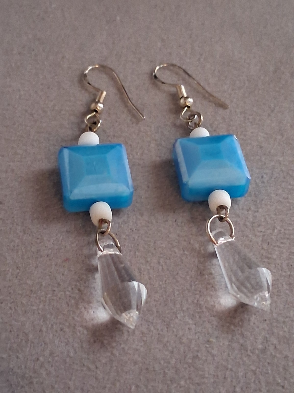 Aqua blue faceted crystal multi bead dangle drop earrings