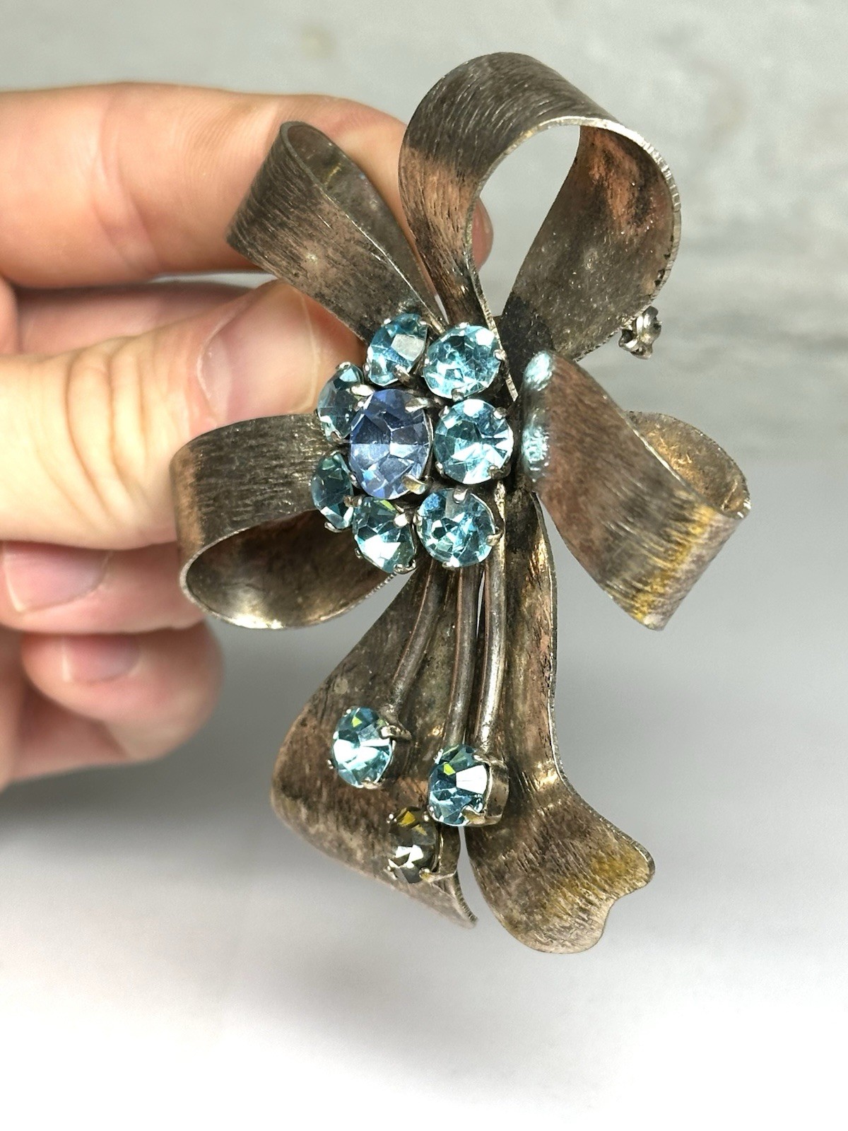 Rare Dominique Aurientis Paris Rhinestone Bow Brooch Silver Tone Large VTG