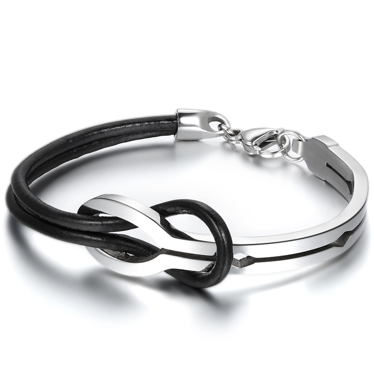 Men’s Women’s Stainless Steel Love Infinity Buckle Leather Bracelet Cuff Bangle