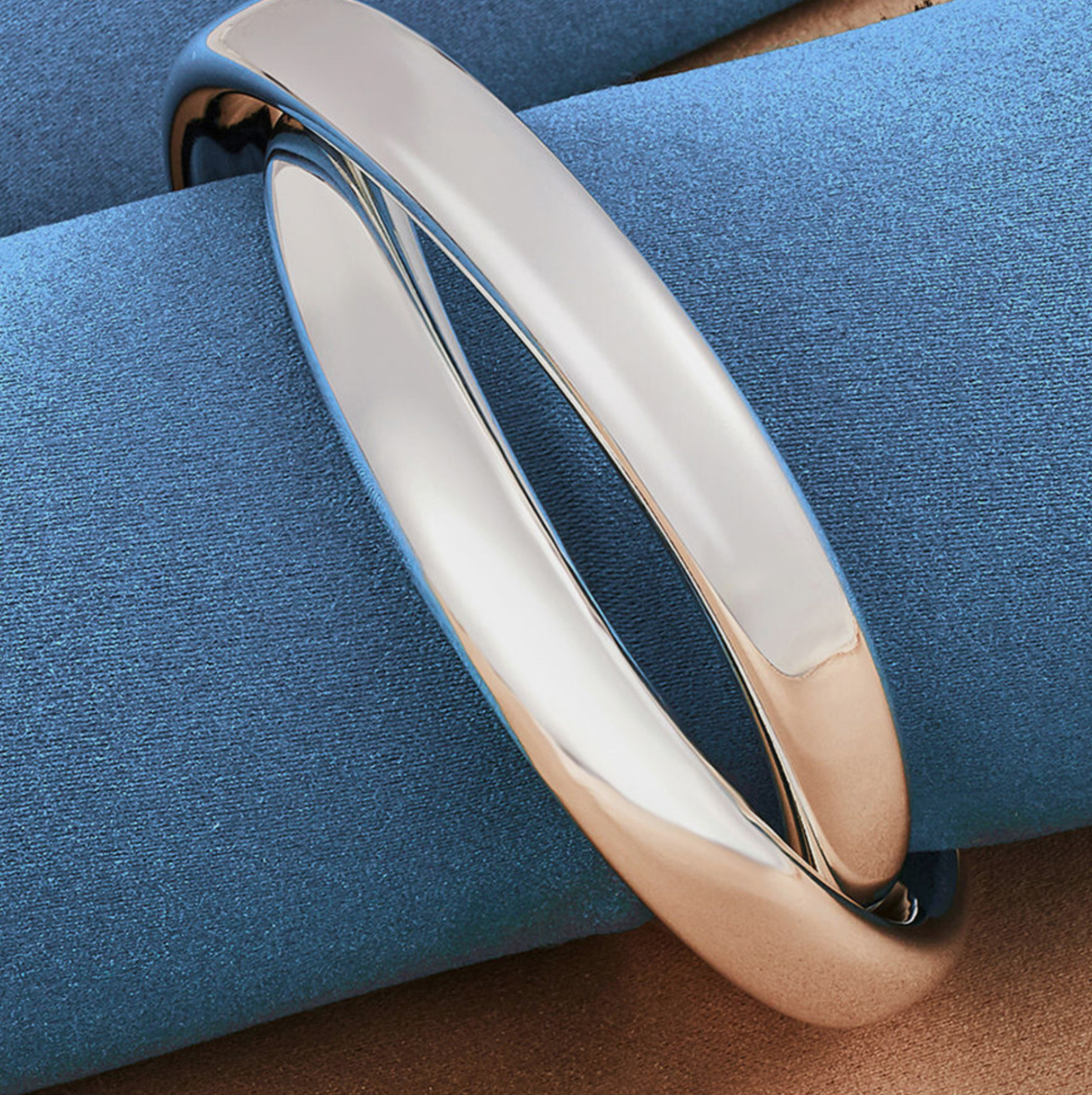 925 Sterling Silver Double Circles Hollow Bangle West-Coast Bracelet 8 in
