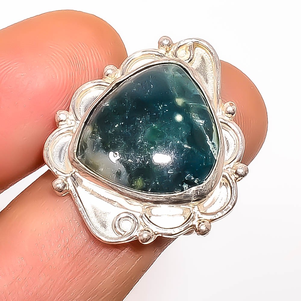 Natural Moss Agate – India Gemstone 925 Silver Plated Ring s.8 TR7508-1580