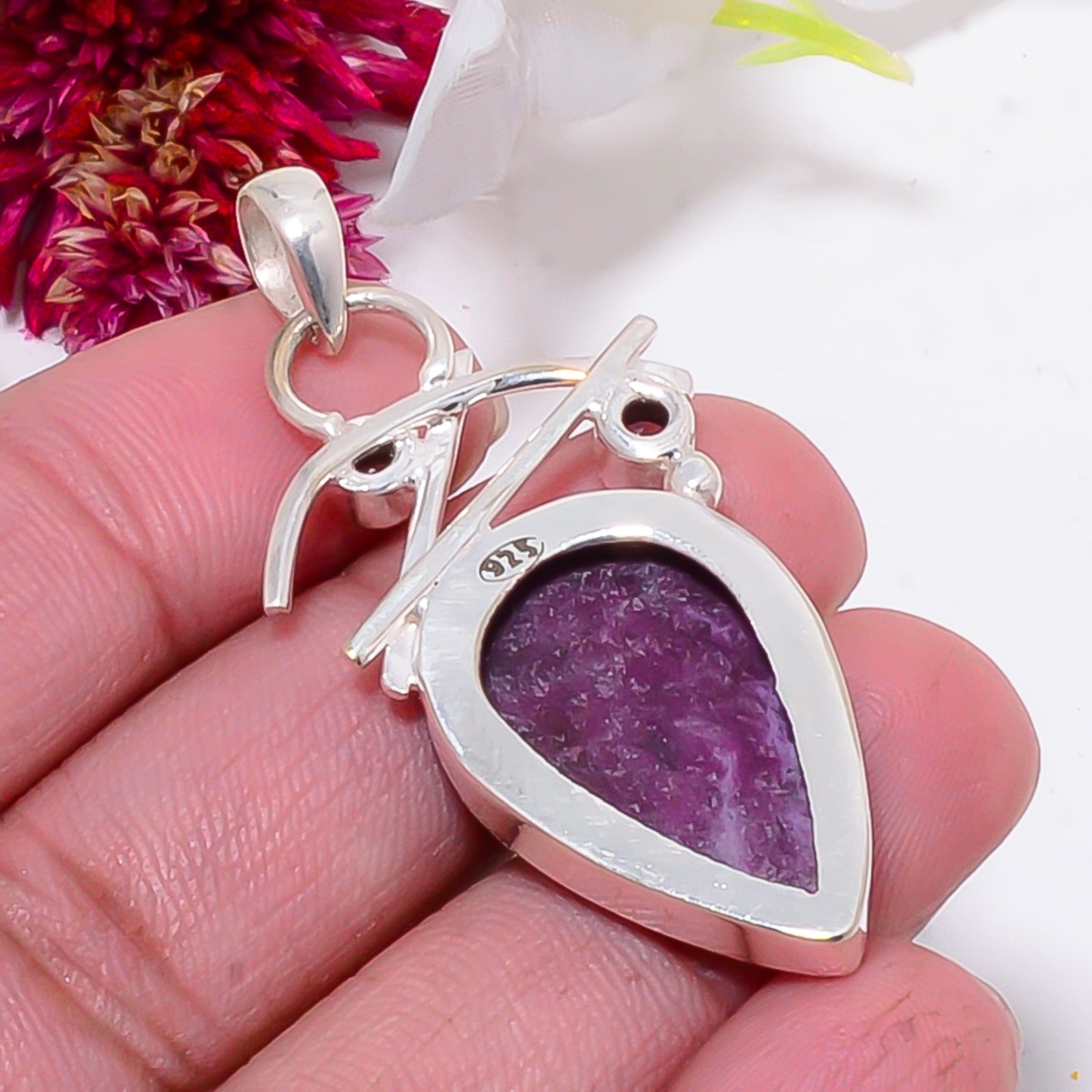Natural Ruby With Zoisite & Purple Amethyst 925 Sterling Silver Pendant 2.03″ S4