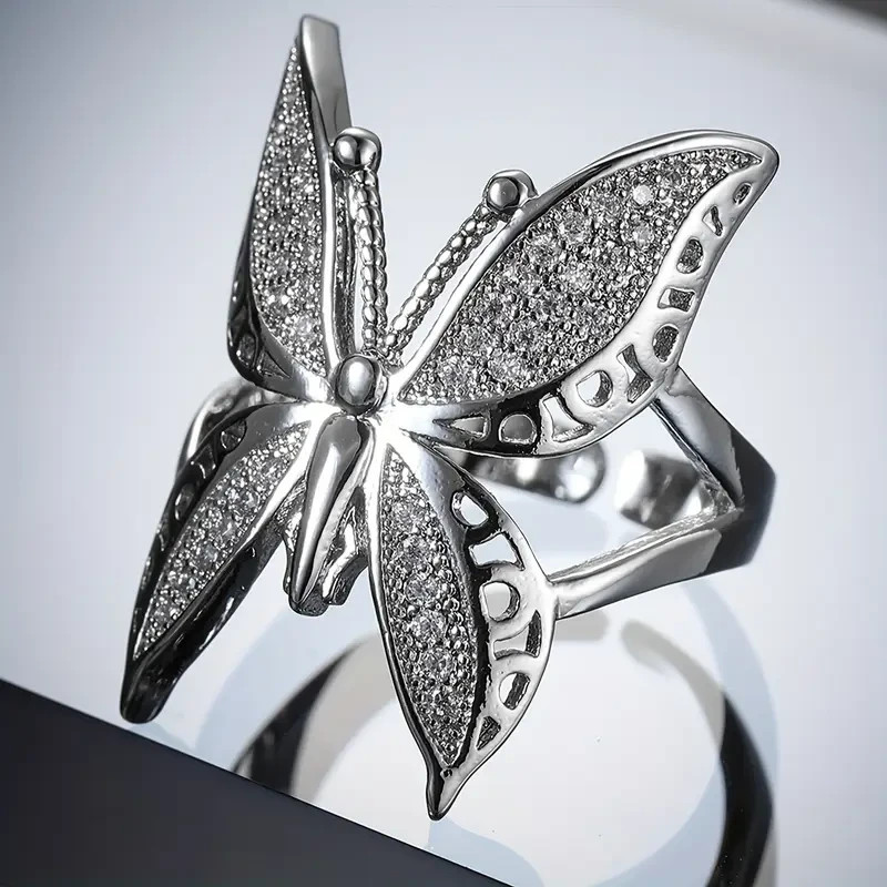 Elegant 925 Sterling Silver Charms Unique Butterfly Open Ring One Size Fit All