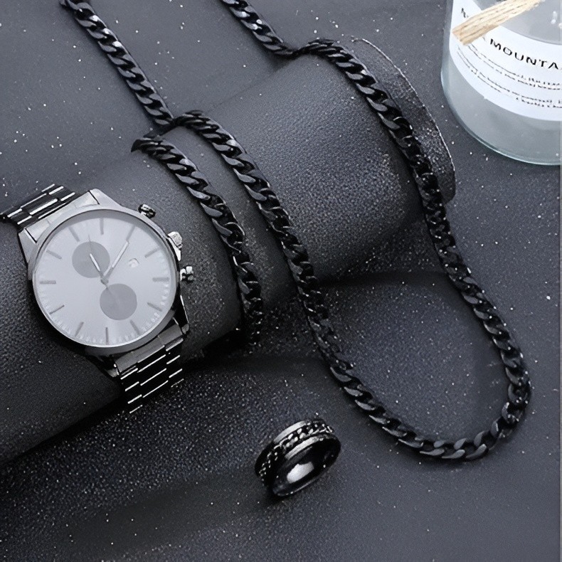 4 Piece Men’s Jewelry Set Watch, Necklace, Ring, Bracelet