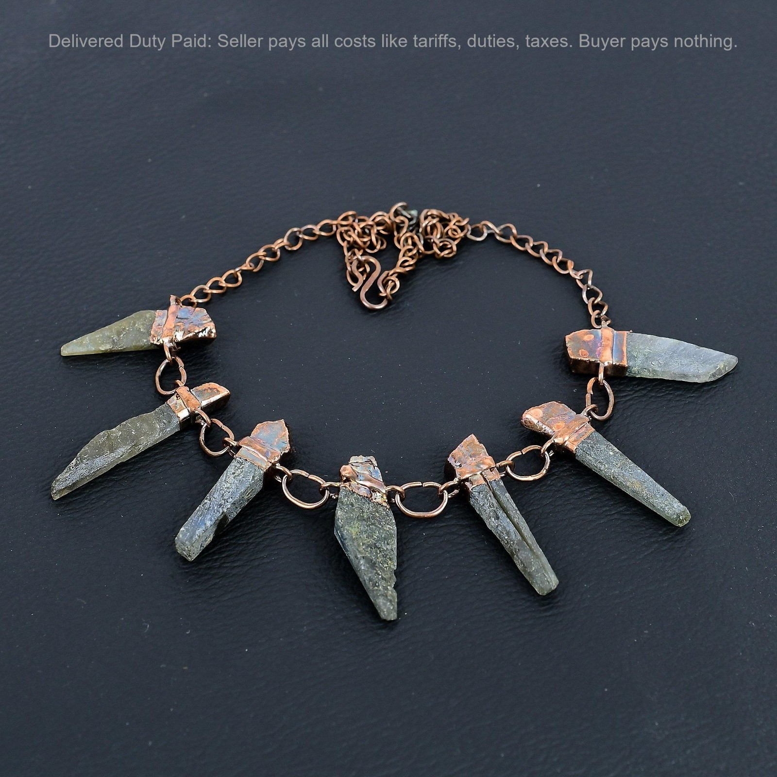 Copper Labradorite Rough Stone Art Deco New Electroformed Chain Necklace Jewelry