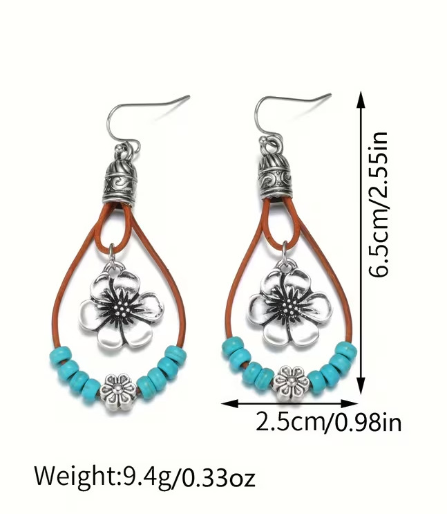 Plum Blossom Turquoise Beads Dangle Drop Earrings