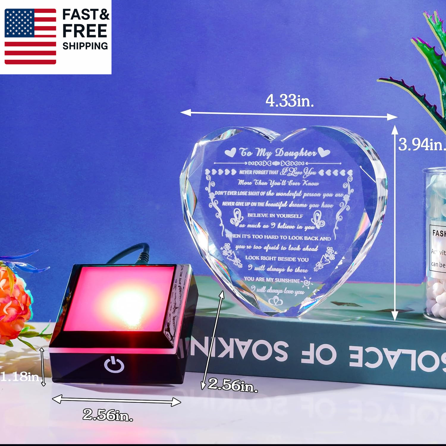 Daughter Gifts with Colorful LED Base, Daughter Birthday Gifts Adult from Mom D