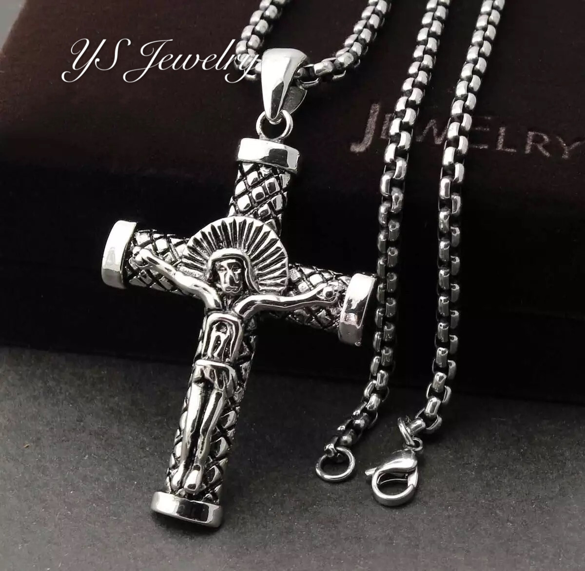 Jesus Christ Crucifix Cross Pendant Necklace Religious Jewelry Stainless Steel