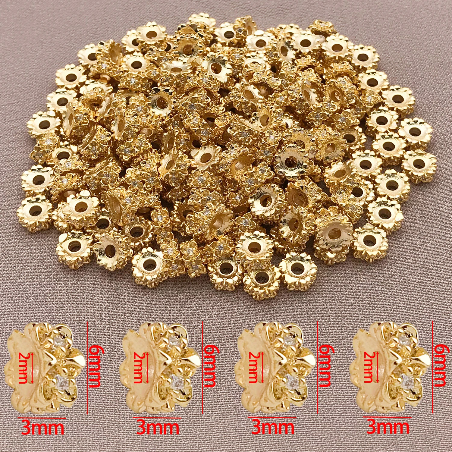 Mix 3/5Pcs 18K Copper Plated Real Golden Thick Silvery White Golden Osmanthus Zi