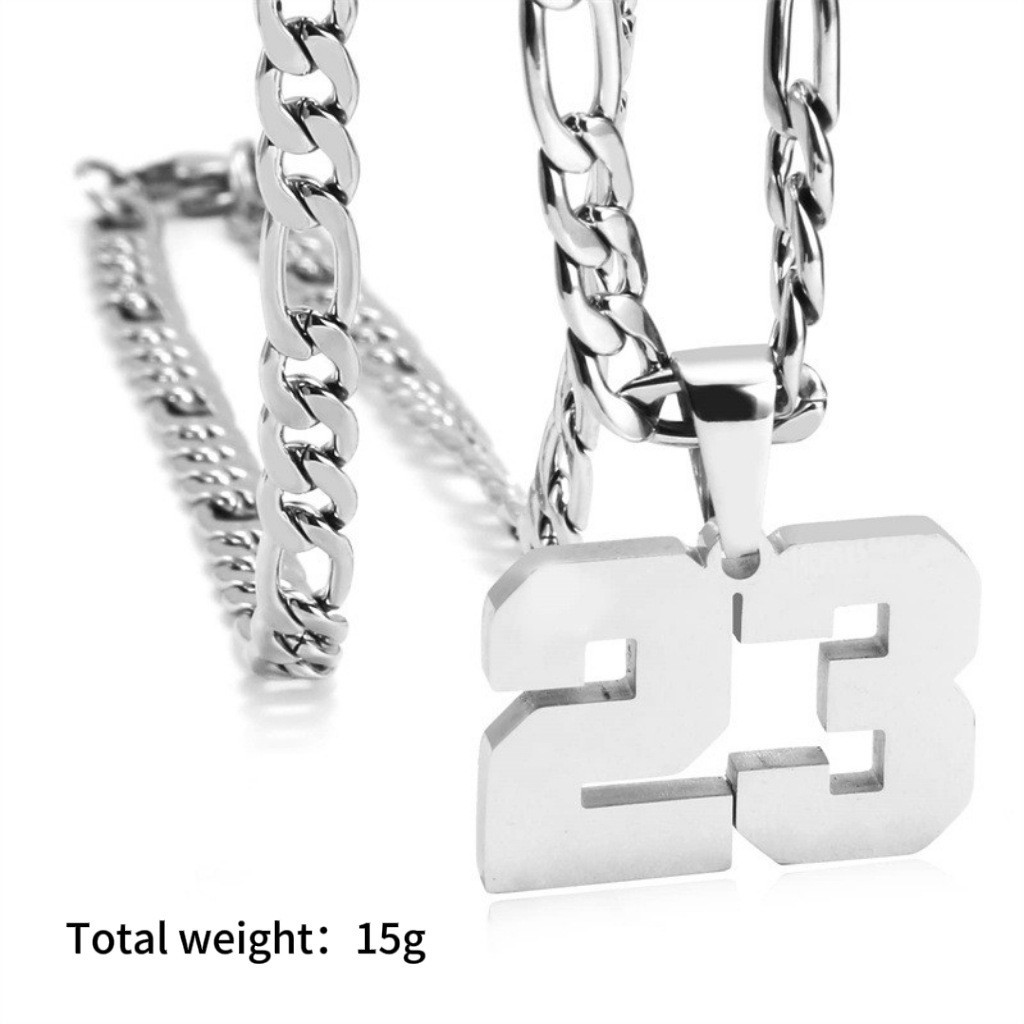 #00-#99 SPORTS FOOTBALL NUMBER Pendant Charm / 24IN STAINLESS CHAIN NECKLACE