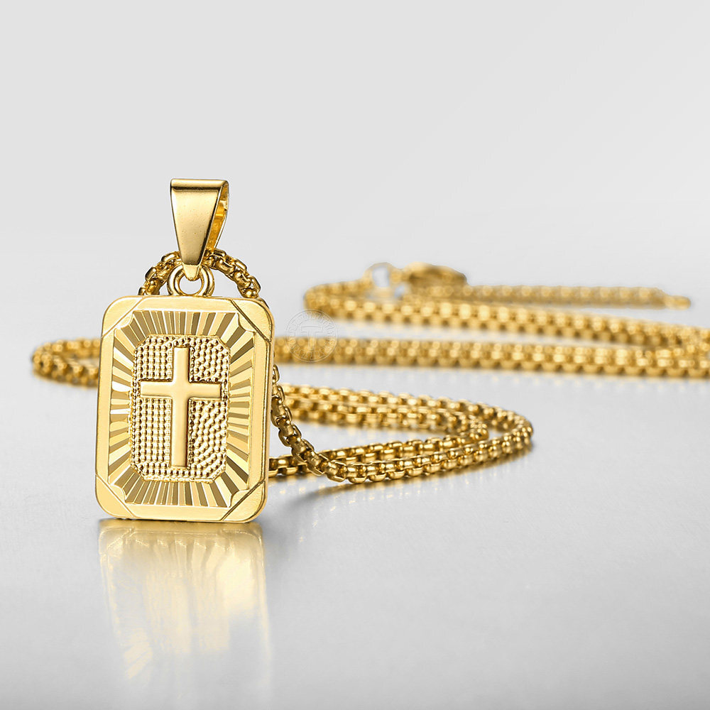 16-30 inch Gold Filled Square Christian Cross Pendant Necklace Charm Box Chain