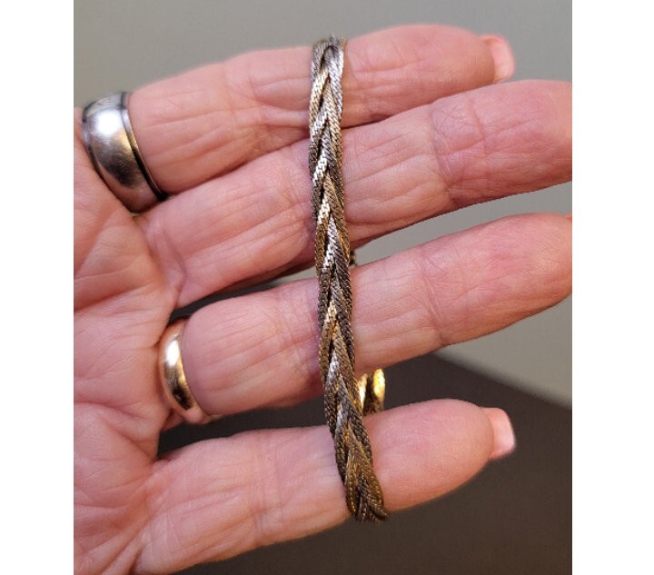 Merlite Herringbone Braided Gold & Silver Tone Bracelet Small 6.5″ Signed