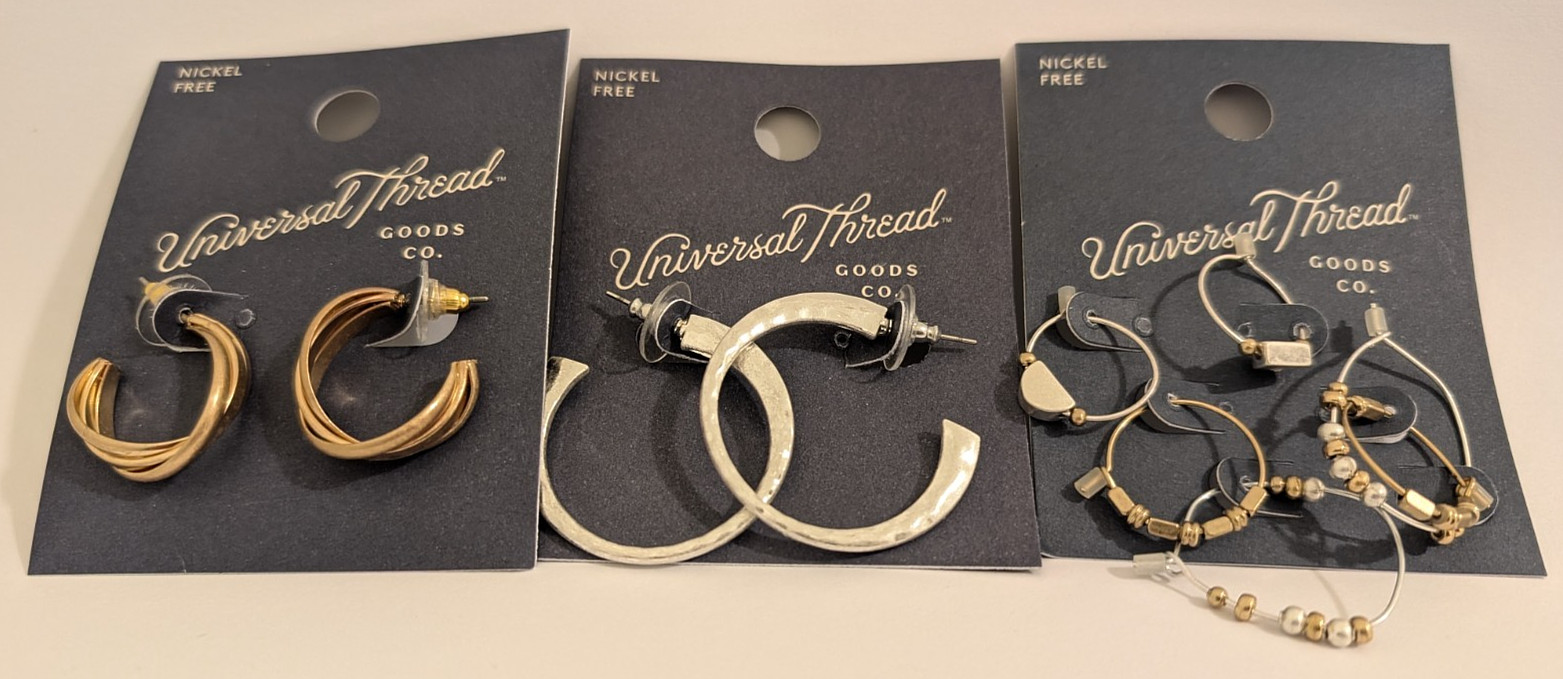Universal Thread Goods Co. Lot of 5 Pair Earrings Dangle Hoops Silver Gold Tone