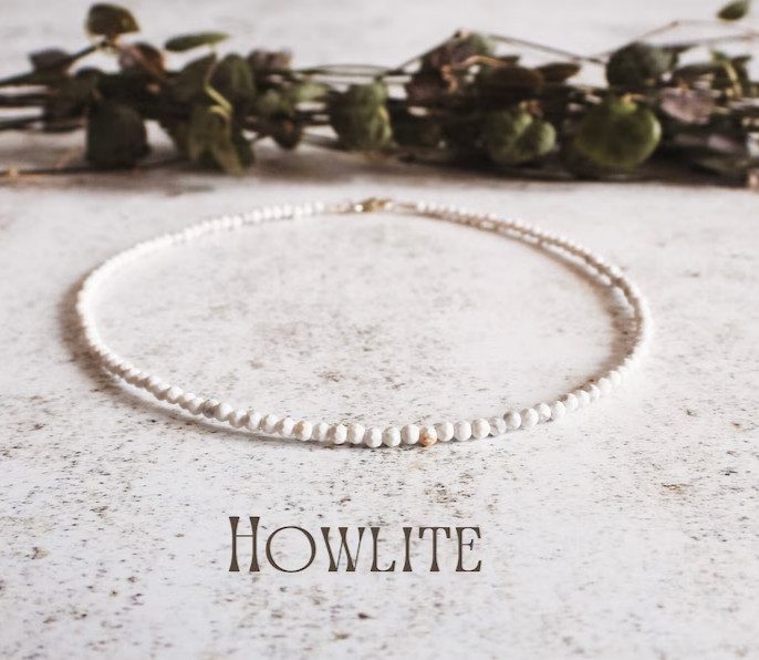 Howlite Anklet 2mm Faceted Tiny White Stone Beads Healing Crystal Reiki Jewelry
