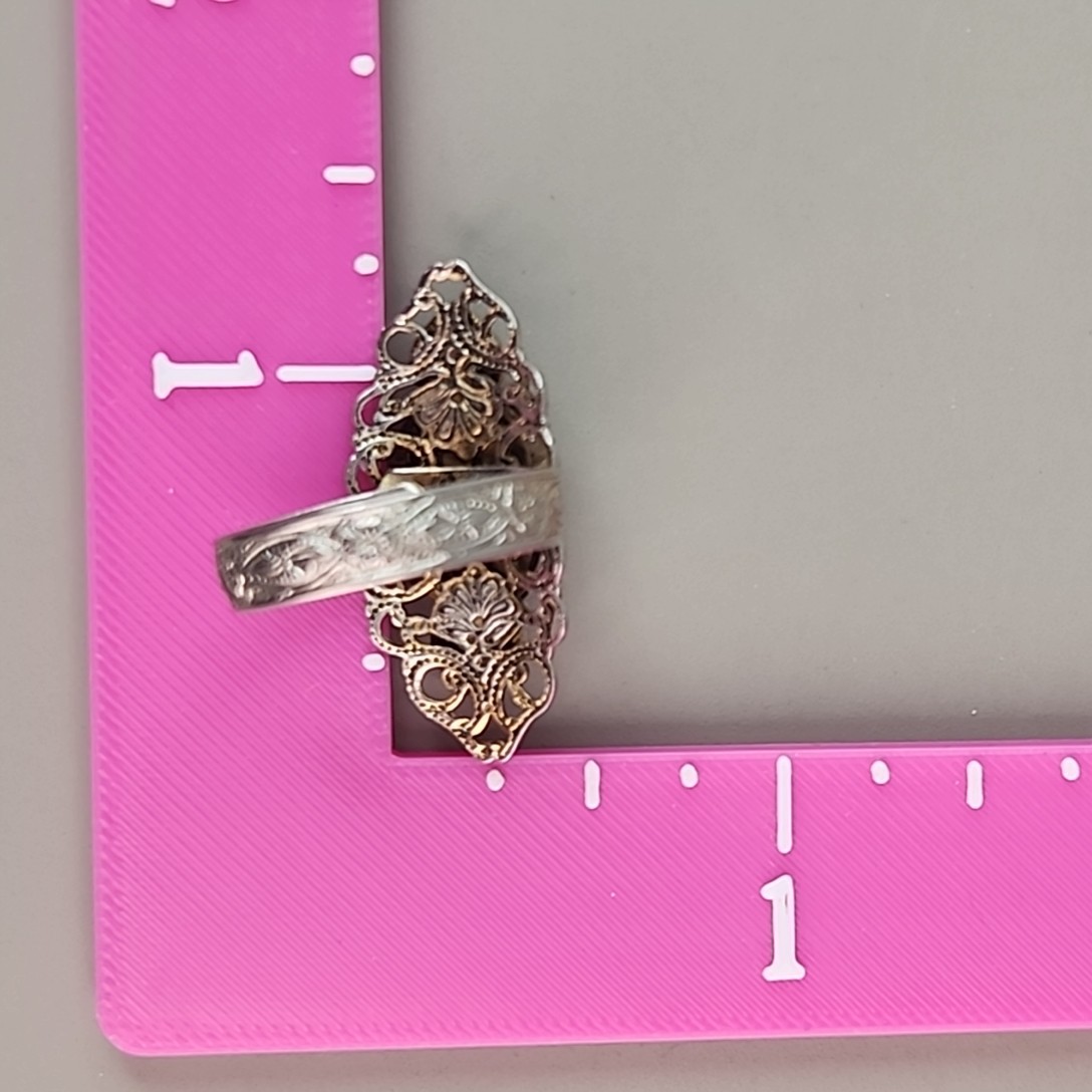 Rhinestone Ring Brown Oval Glass Cream Ambre Silver Tone Adjustable 7