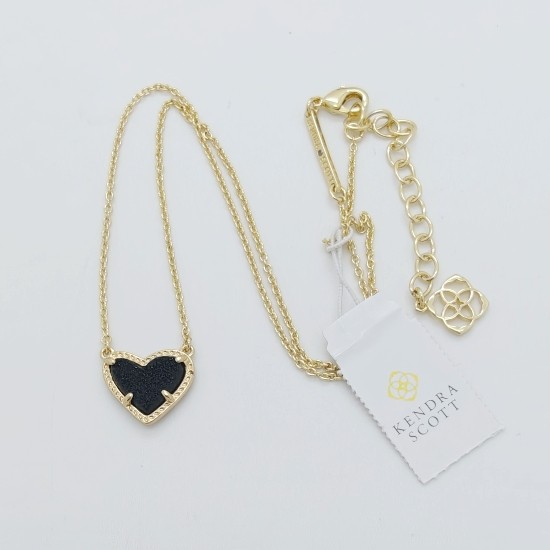 New Kendra Scott Ari Heart Gold Necklace in Black Drusy