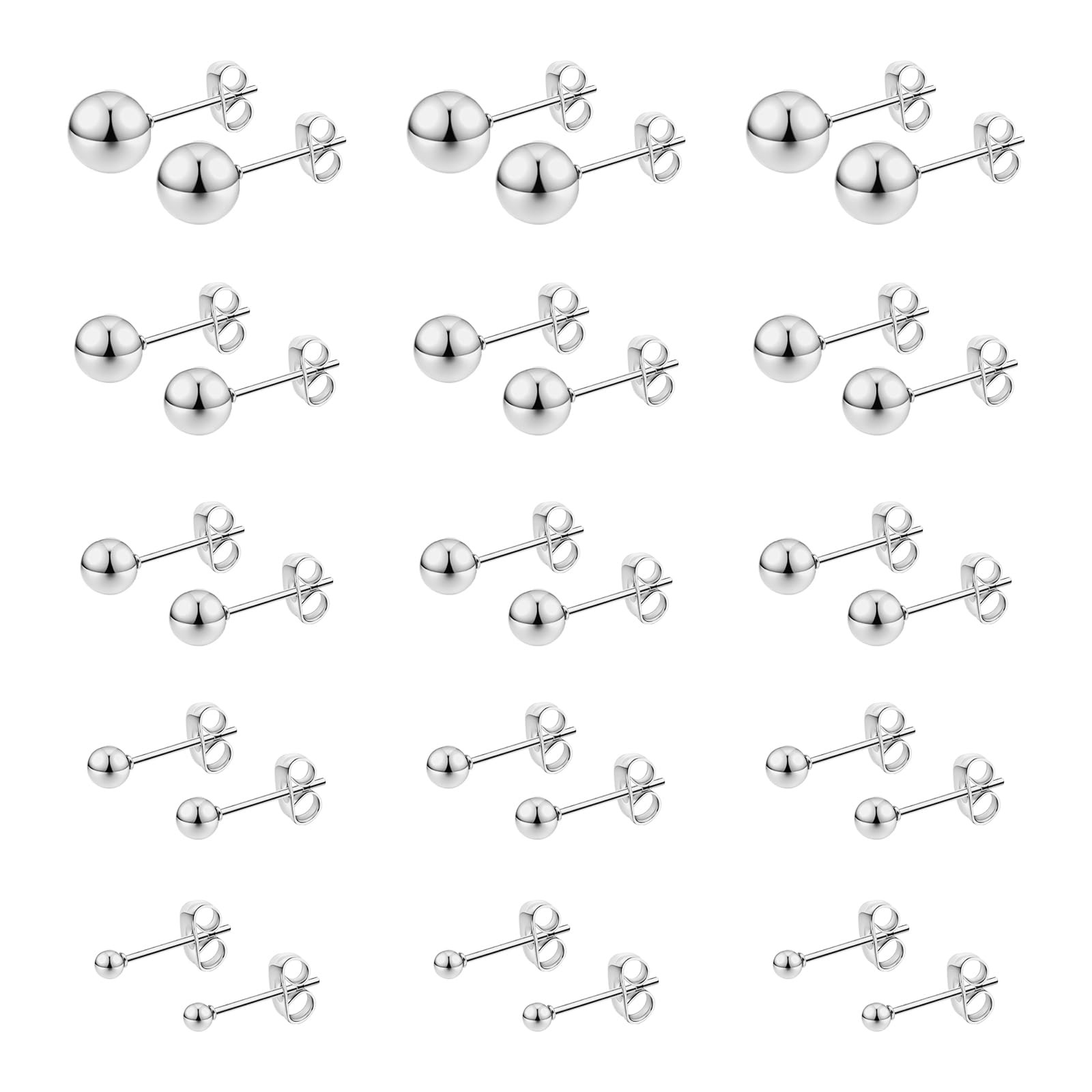 Stainless Steel Stud Earrings for Women & Men 2mm, 3mm, 4mm, 5mm, 6mm, Silver