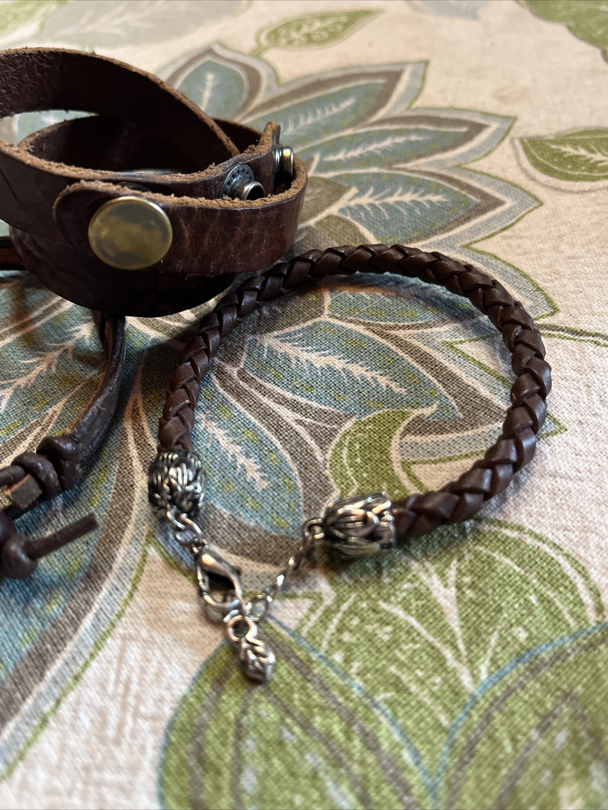 Lot Of 3 Brown Leather Bracelets Adults Unisex 7 & 8”