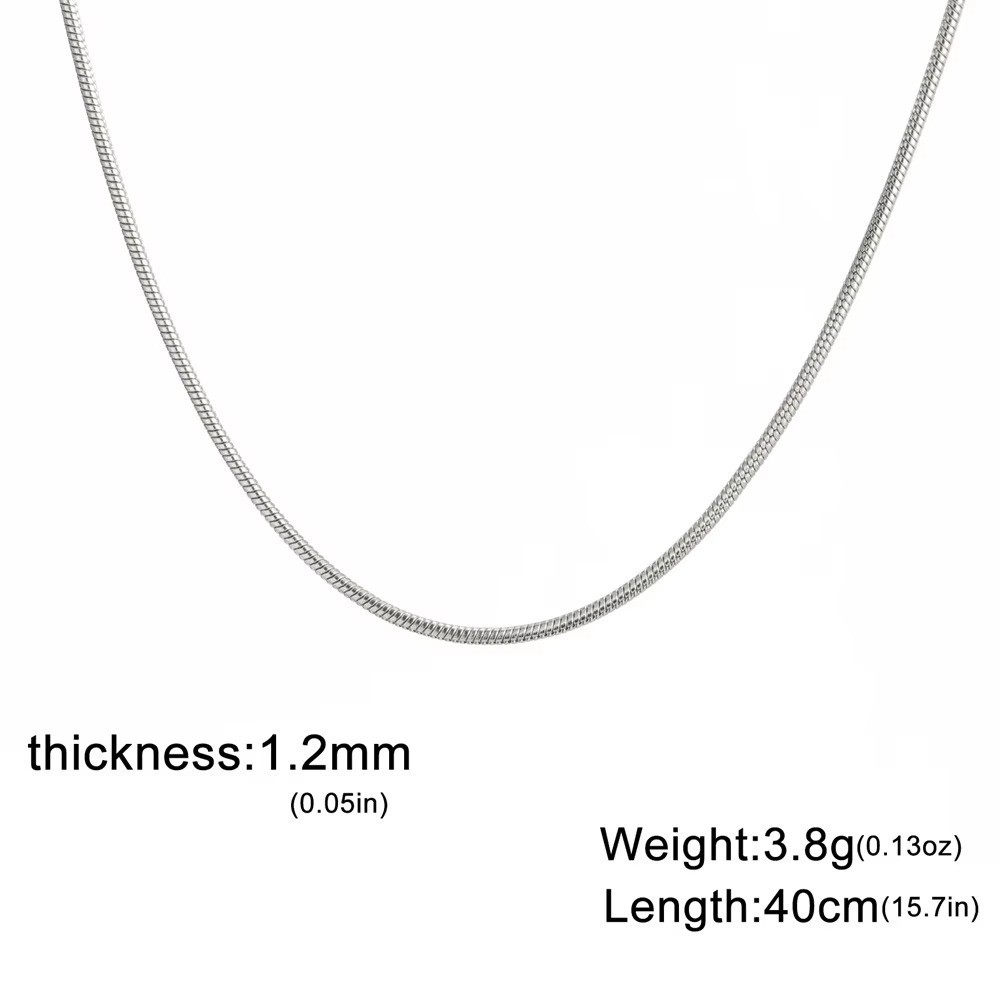 Round Snake Chain Necklace Women Men Stainless Steel 0.9mm 1.2mm 2mm Choker Gift