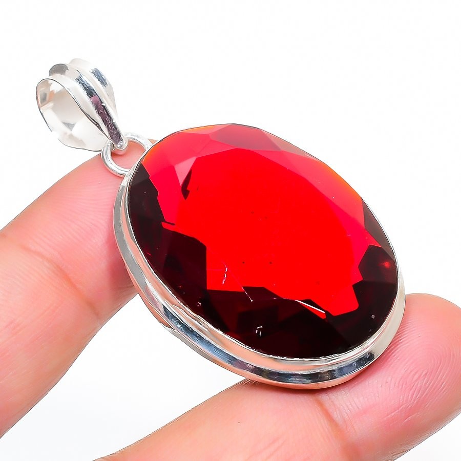 Faceted Mozambique Garnet Oval Shape Gemstone Fashion Gift Jewelry Pendant 1.90″