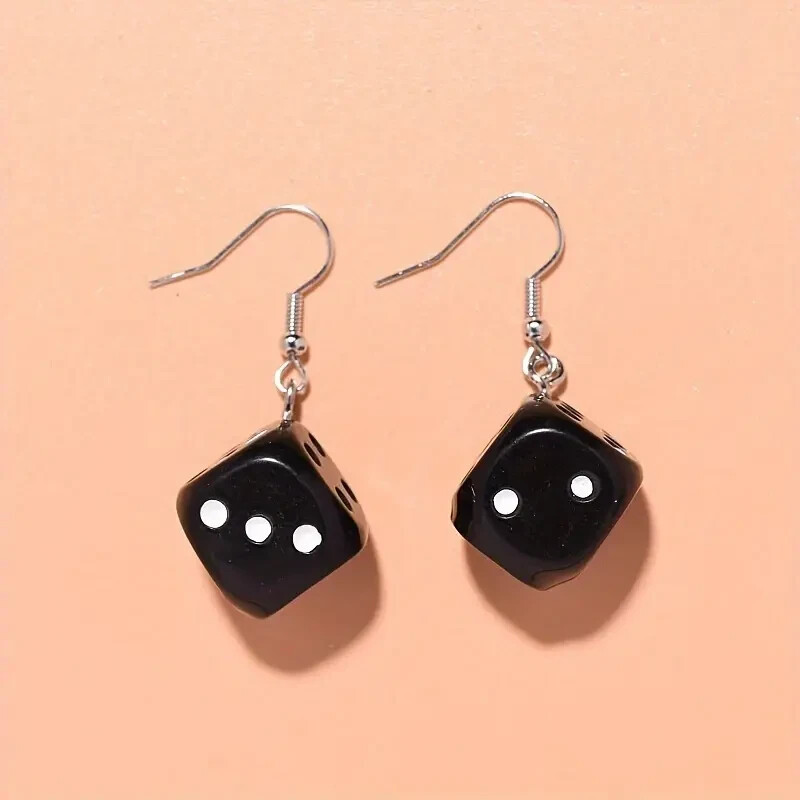 1 Pair Trendy Dice Drop Earrings – 3D Resin Dice Design for Nightclubs, Parties