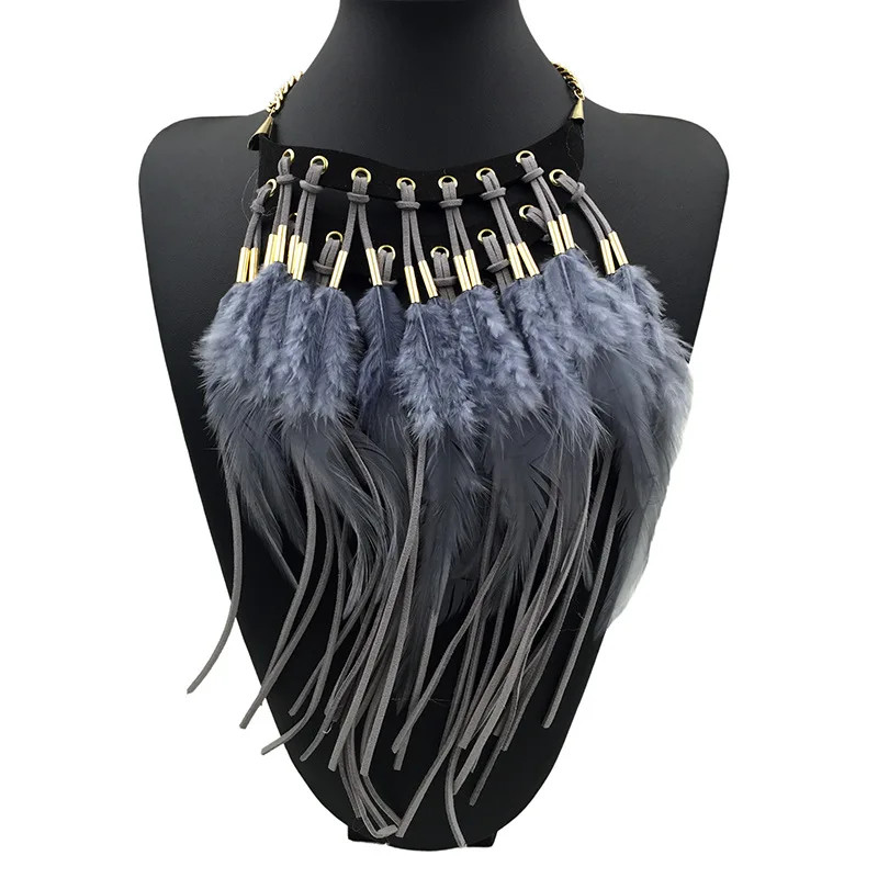 Feather Pendant Necklace Statement Chain Long Collar Necklaces Women Jewelry
