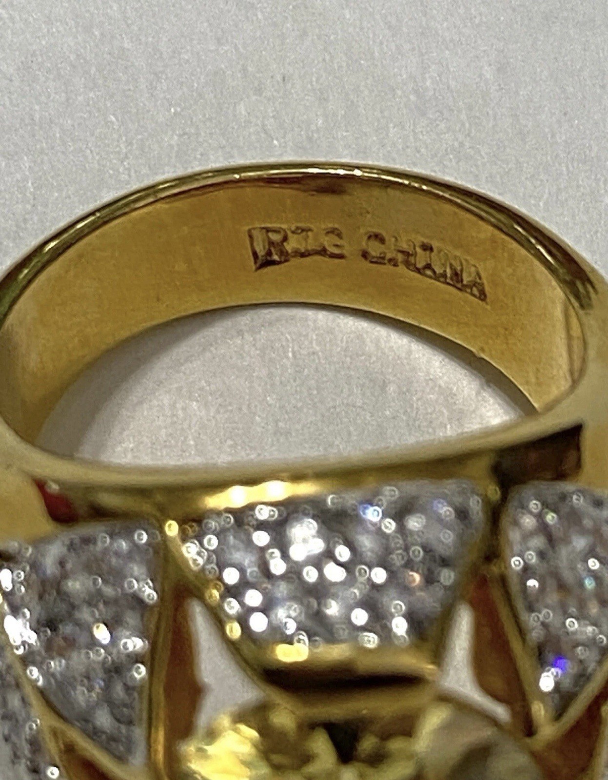 RJG Designer Shiny Statement Gold Tone Faux Citrine Diamond Cocktail Ring Sz 6.5