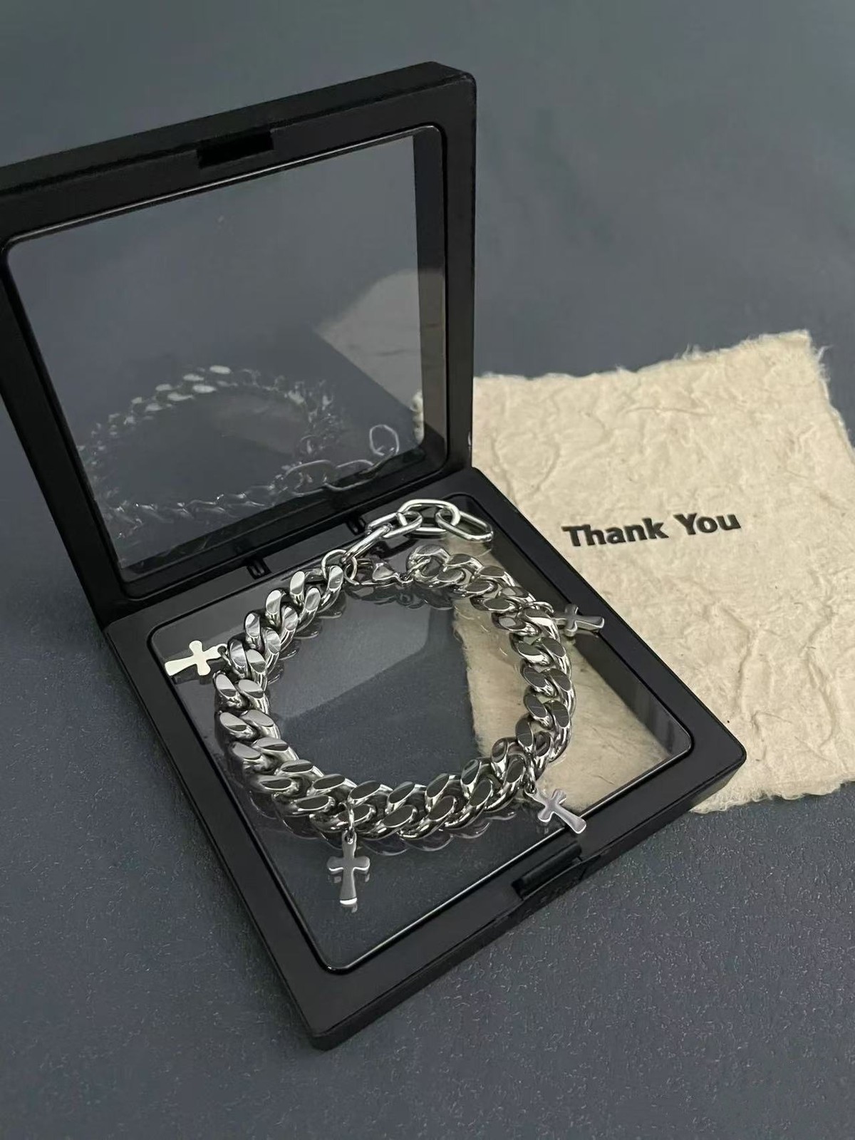 Silver Titanium Steel Alloy Thick Cuban Bracelet Charms Unisex Wrist Jewelry