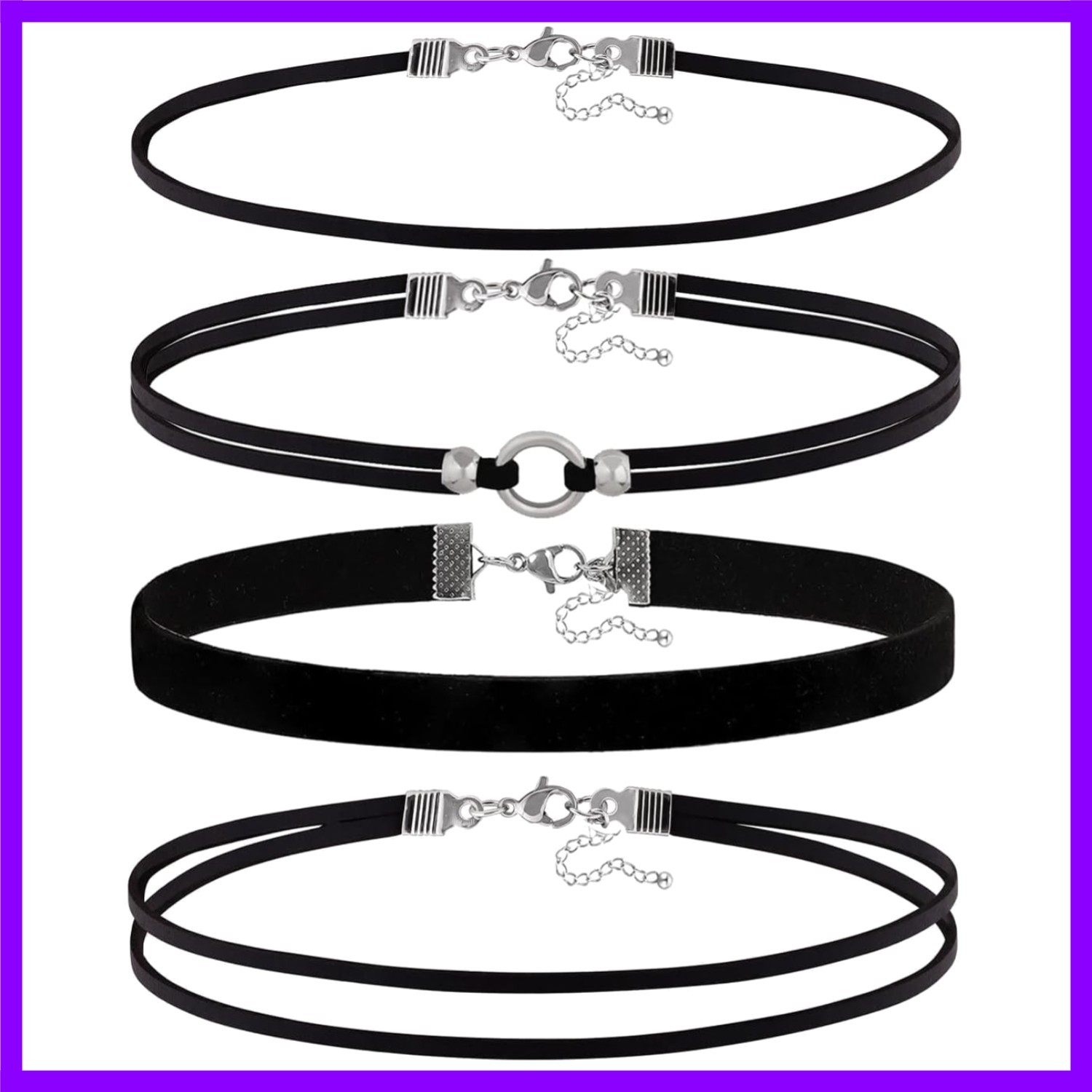 4PCS Black Choker for Women Black Lace Velvet Chocker Set Layered Classic Choker